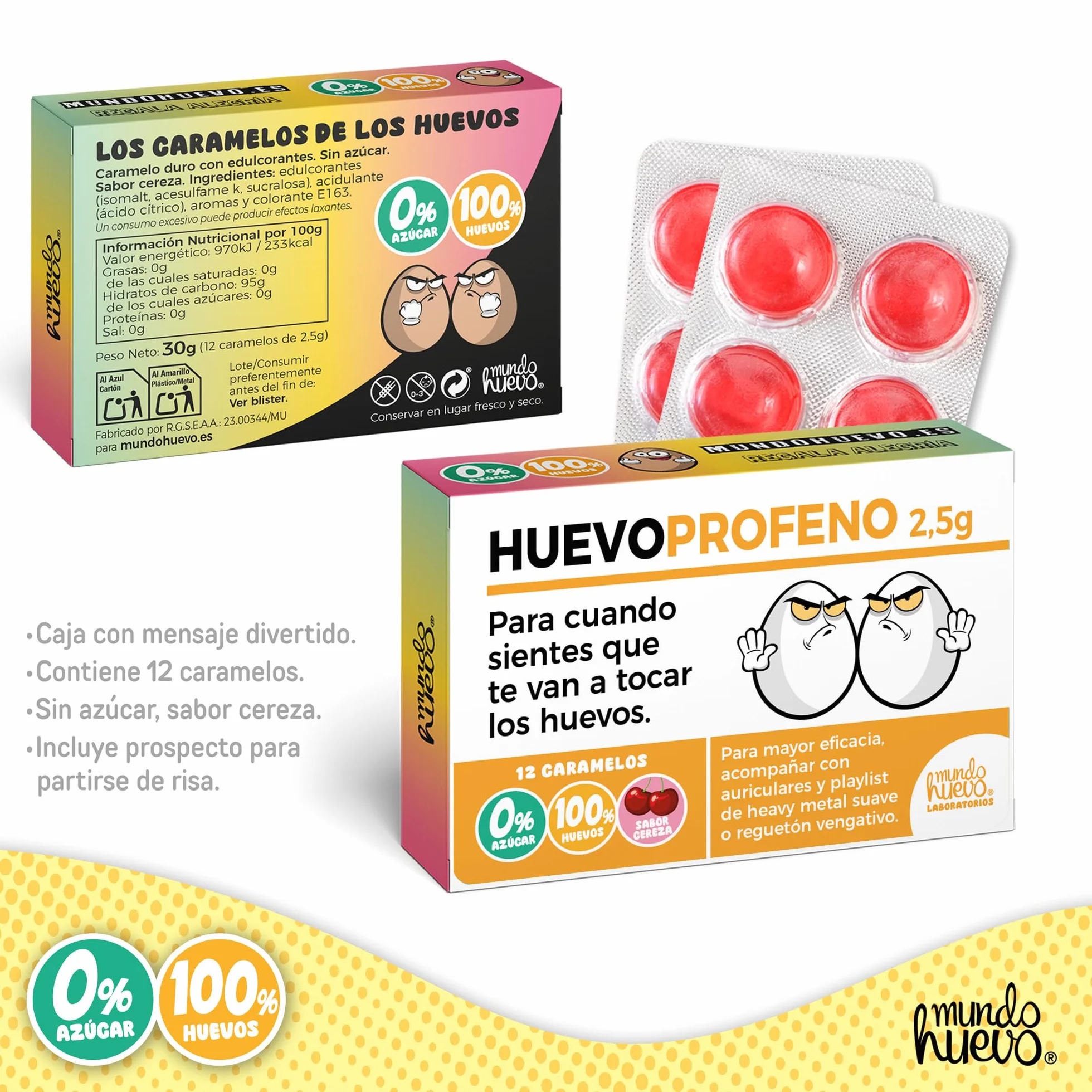 HUEVOPROFENO Caramelos de Broma sin azúcar 12 uds Caja Regalo Divertido