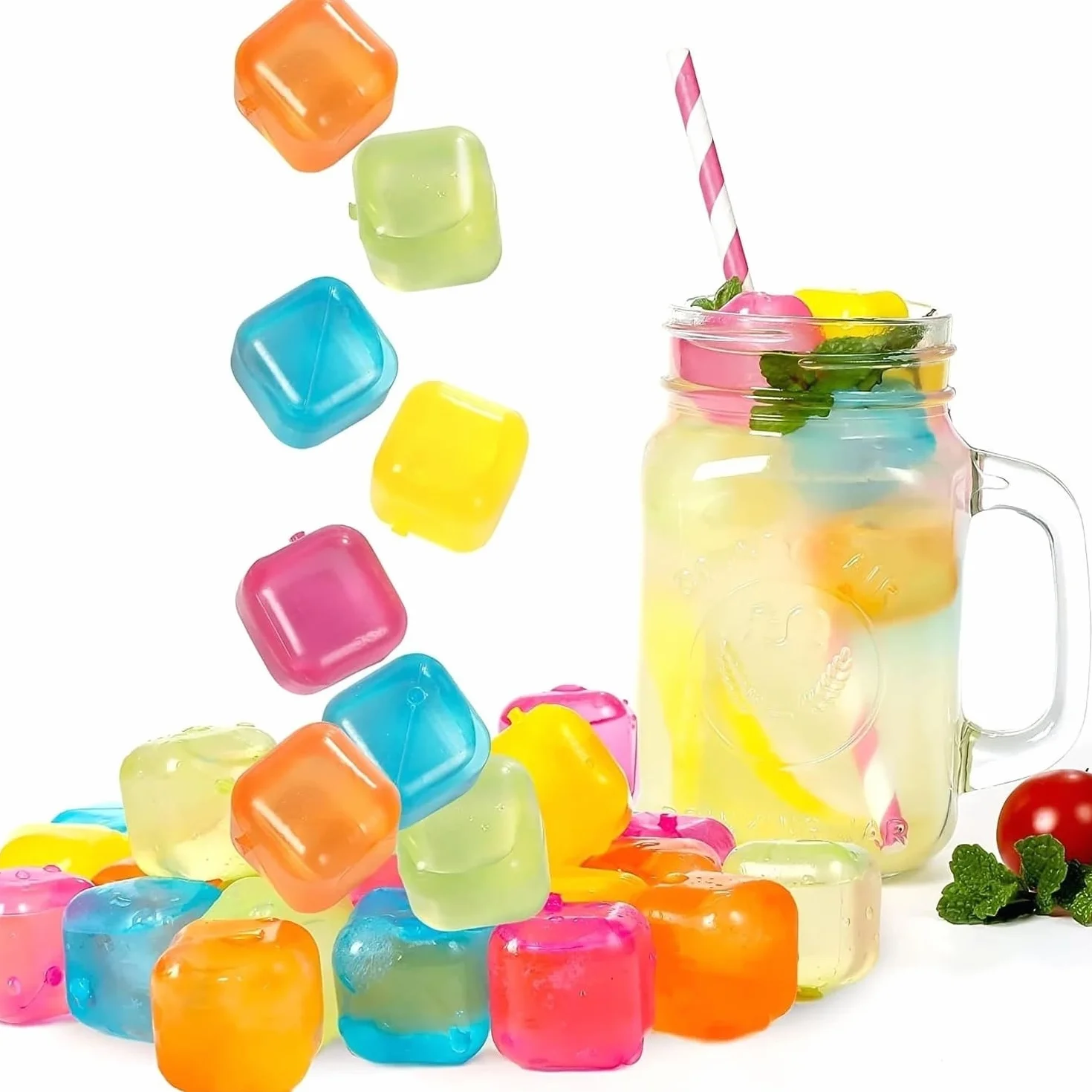 Cubitos de hielo reutilizables sin BPA, juego de 20 piezas de colores, ecológicos para bebidas y cócteles