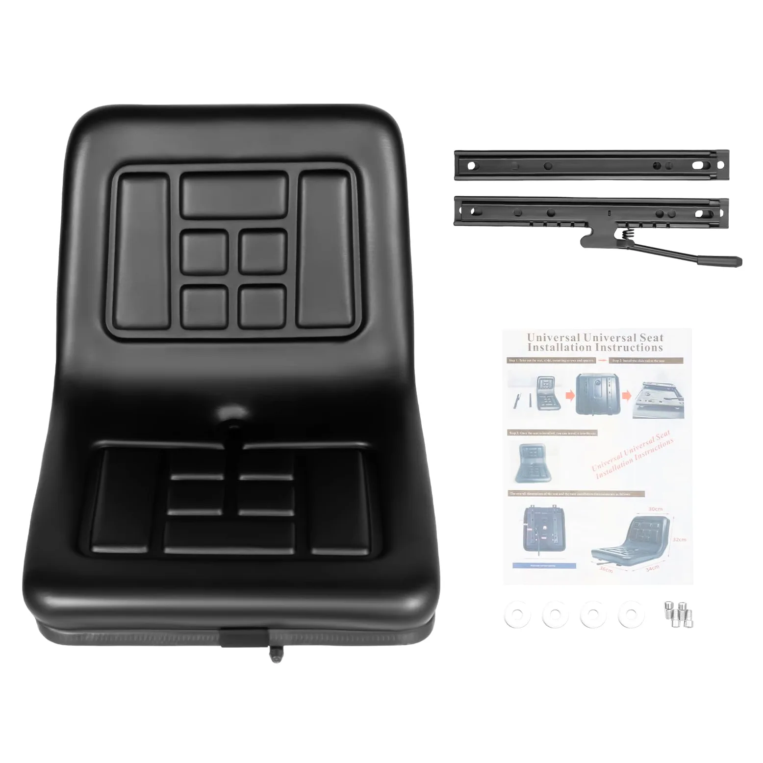 Asiento para carretilla elevadora, asiento de tractor con resorte, asiento para tractor, asiento para tractor cortacésped, asiento elevador ajustable con rieles deslizantes, negro, 35 x 36 x 30 cm