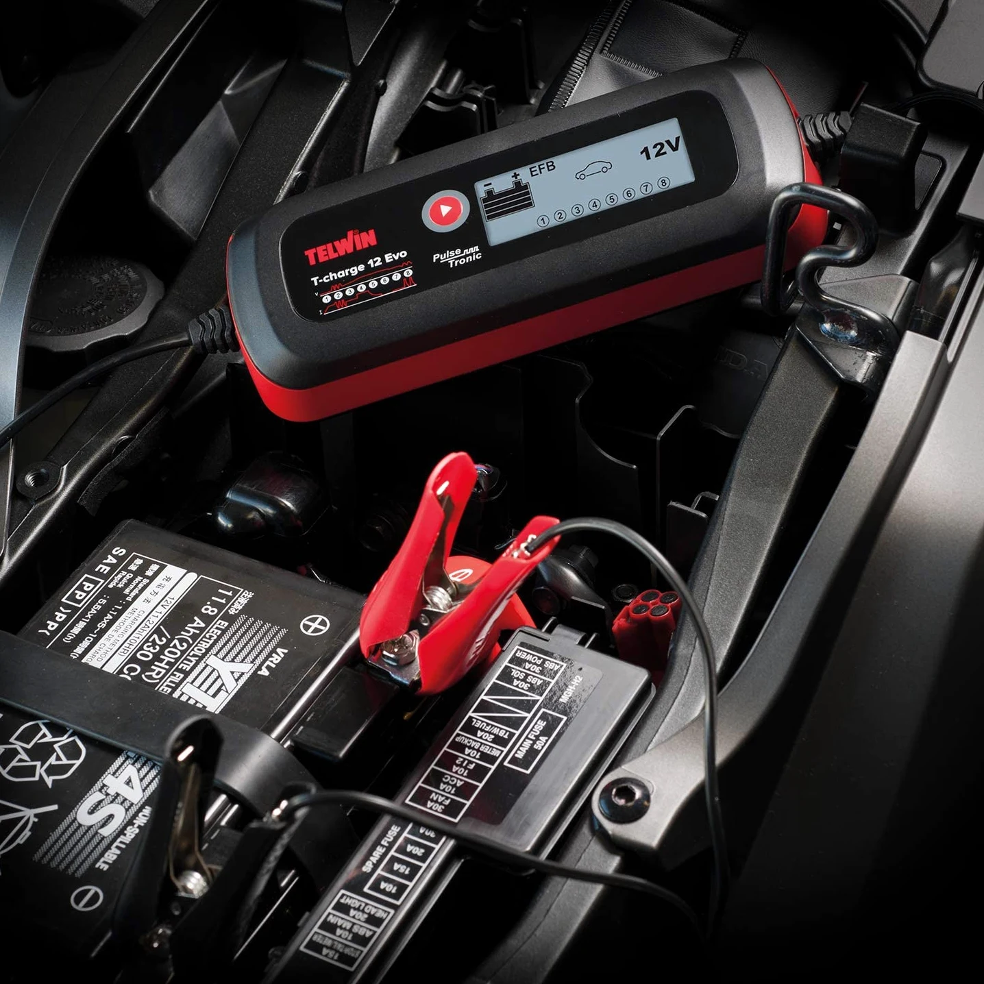 Telwin 807578 Cargador de baterías, mantenedor de carga y tester electrónico multifunción T-CHARGE 12 EVO