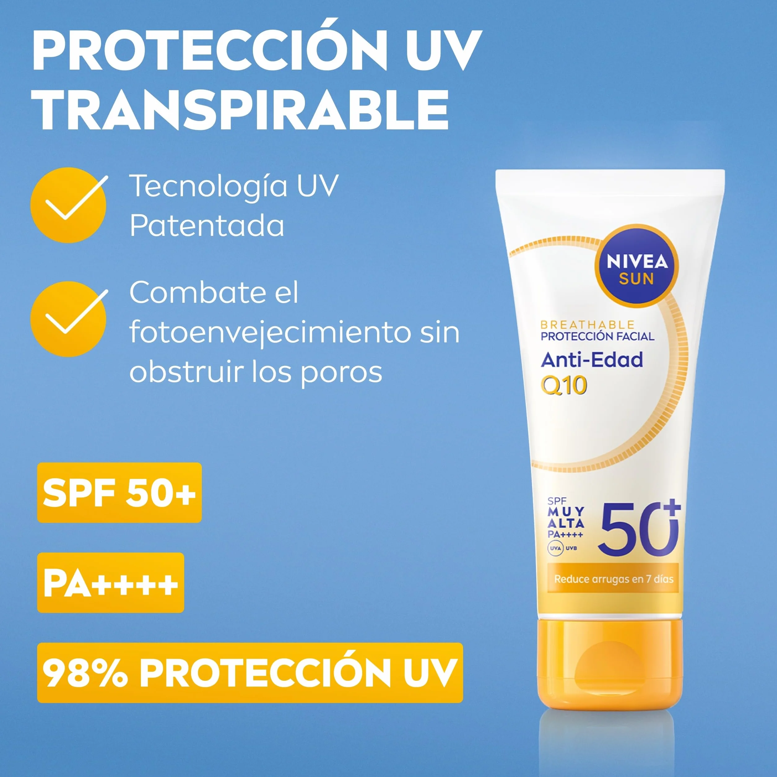 NIVEA SUN Q10 Protección Solar Facial Antiedad SPF50+ 40 ml Piel Madura