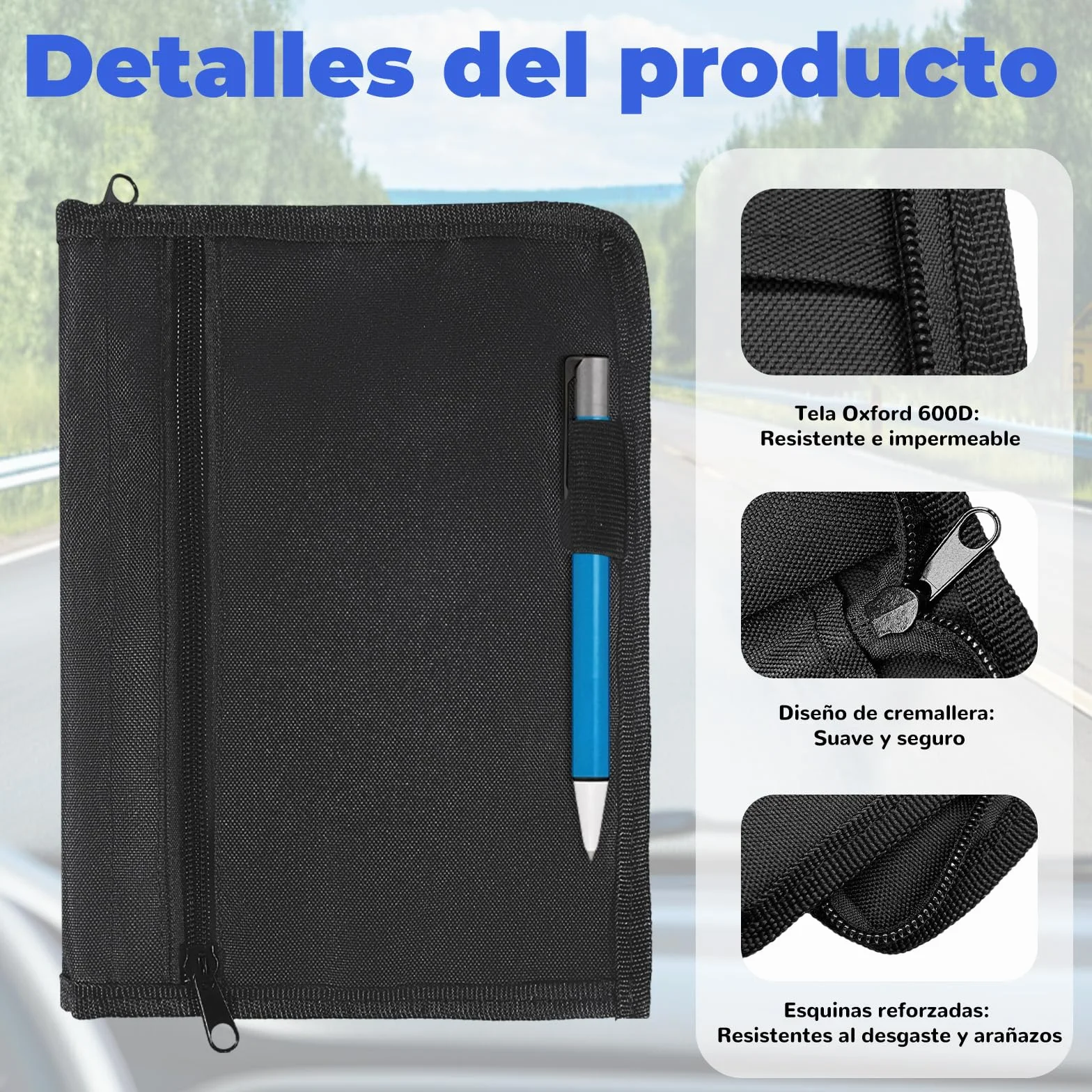 Carpeta Documentación Coche – Porta Documentos Coche,Carpeta de Organizador de Guantera, Negra, Formato (24x17,5 cm) para Documentos del Vehículo, Facturas y Tickets