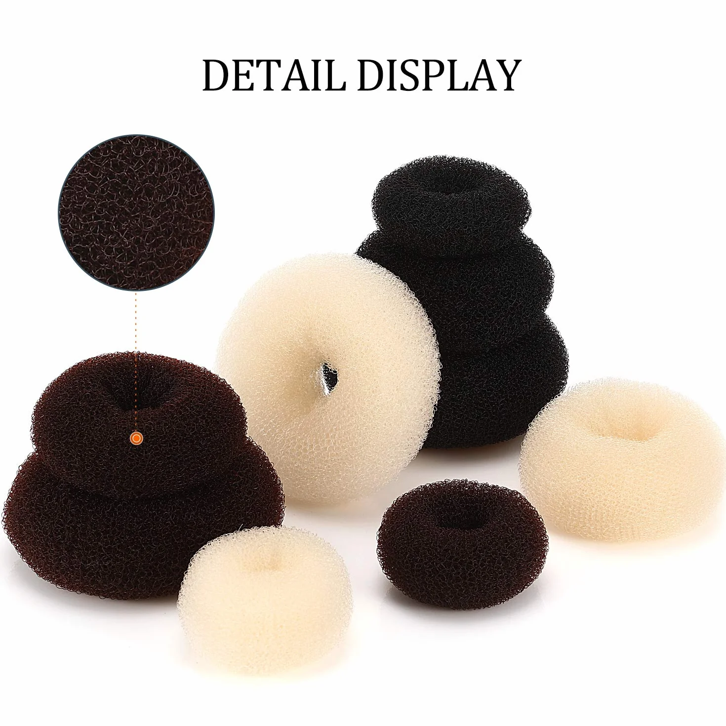 Donut Bun Maker Moño de Pelo Conjunto Anillo 9 Piezas con Bandas Elásticas y Horquillas Negro Marrón Beige