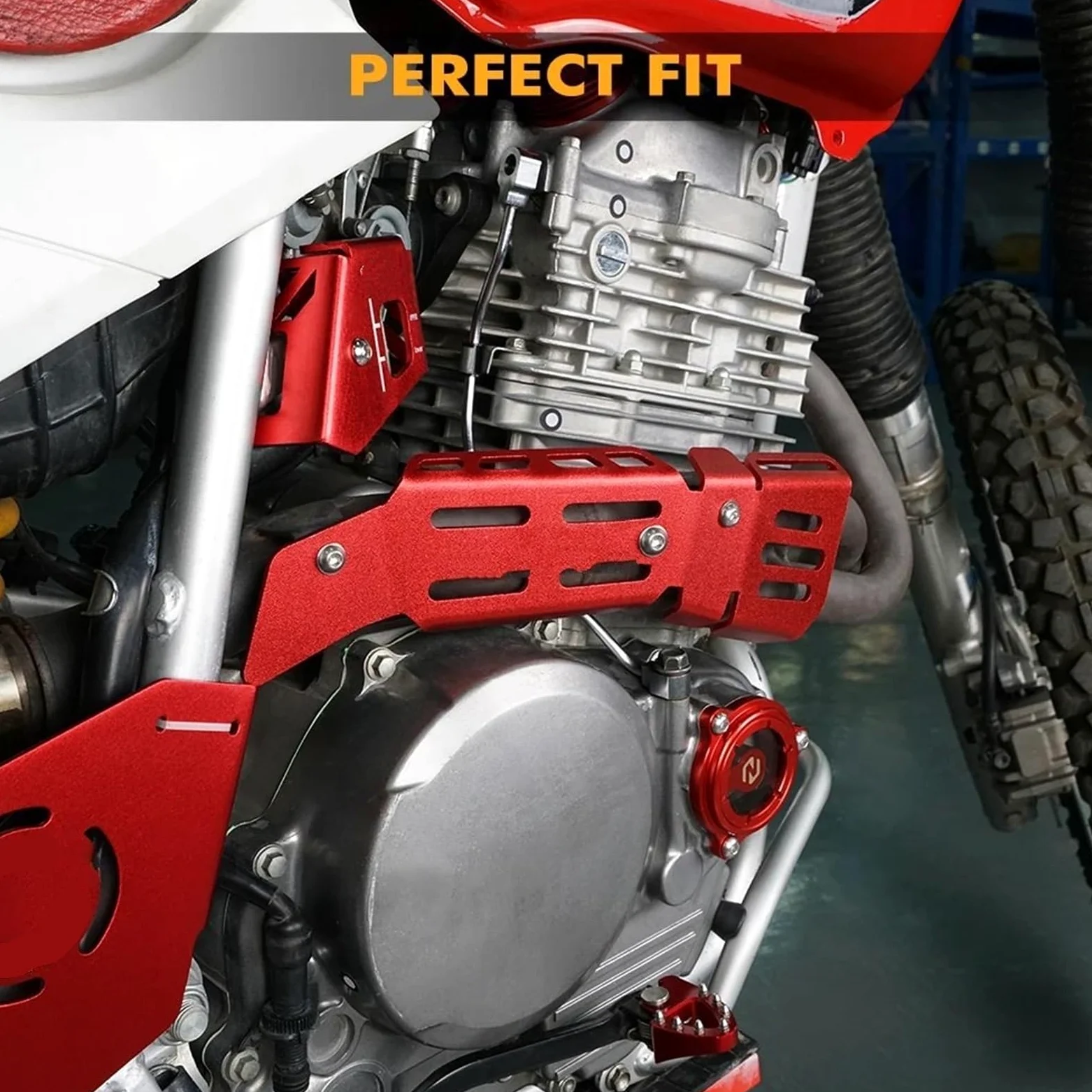 Protector de Escape Protector de Tubo de Escape de Aluminio para Motocicleta, Protector térmico, Compatible con Honda XR650L (1993-2024) Deflectores de Calor para Escape(Red)