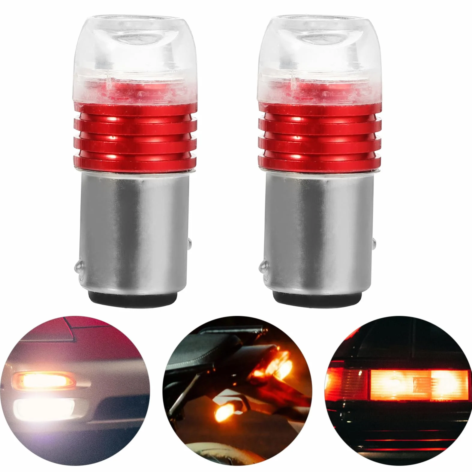 Garneck LED de Aluminio Bombillas para Moto Motocicleta Traseras 2 12v Eléctrica Instalación de 3w Rojo Fácil Aleación y Vidrio Pack para Accesorios