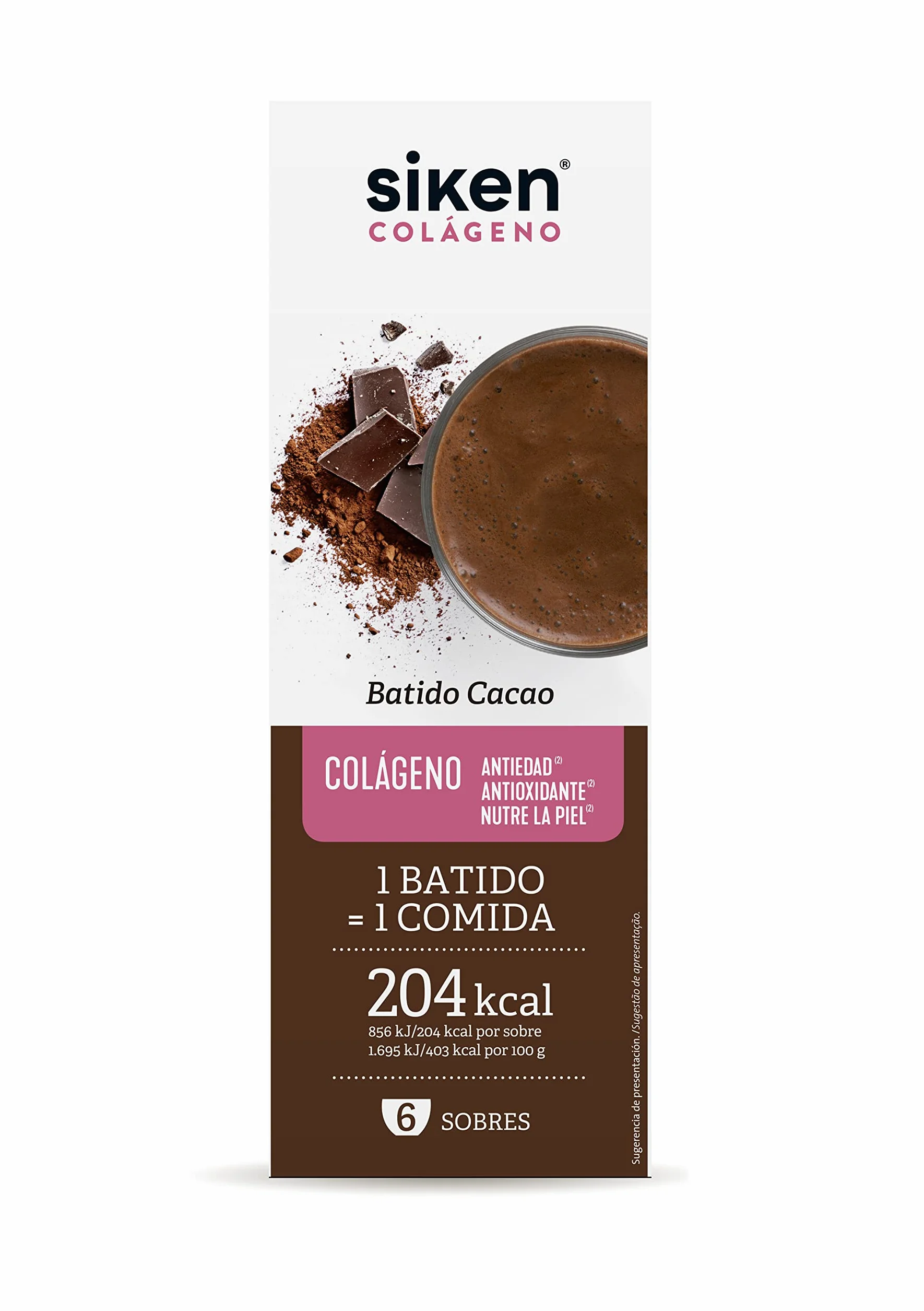 Siken Colágeno Batido Sustitutivo Plus Control de Peso Cacao Estuche 6 Sobres 50 g