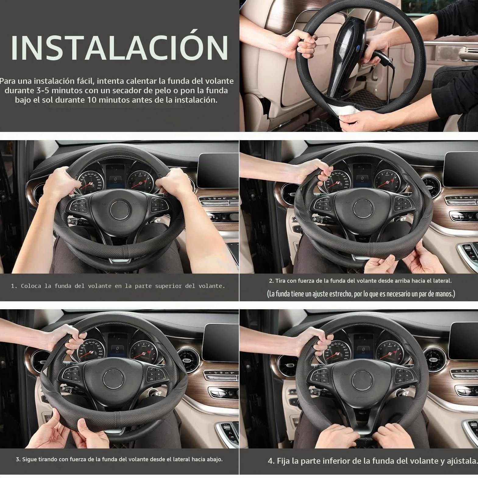 COFIT Funda Volante Coche Universal Protector Volante Transpirable y Antideslizante Cubre Microfibra Cuero M 37-38cm Negro
