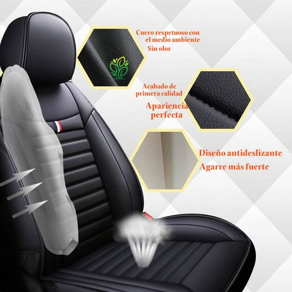 Para Citroen C3 Aircross, C3 Picasso, C4 Cactus, C5 Aircross, C5 X, C6, DS4, DS5 - Juego de 5 Fundas Universales Para Asientos de Coche, de Piel, Transpirables, Color Negro