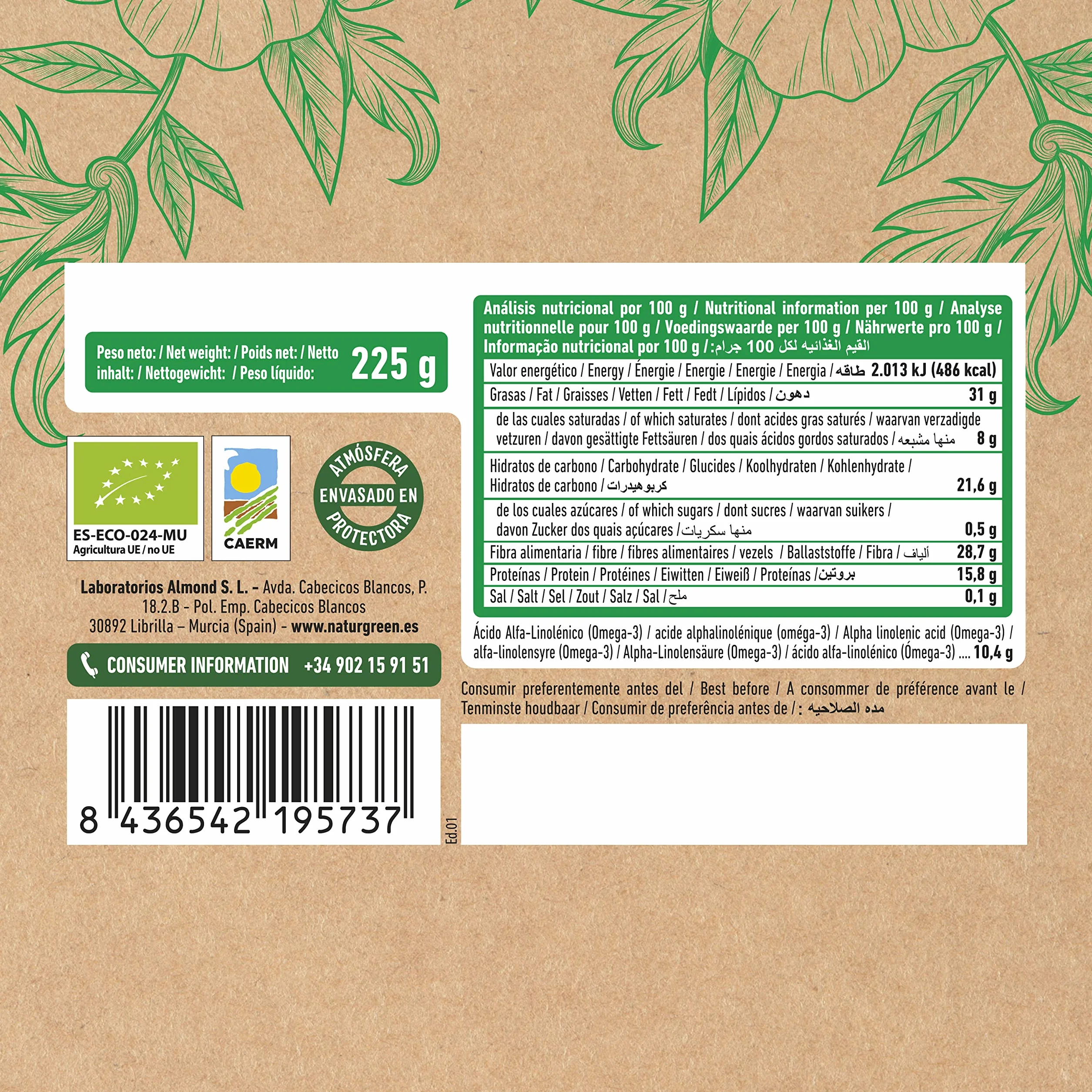 Lino Molido, Nibs de Cacao y Aronia Bio 225 g