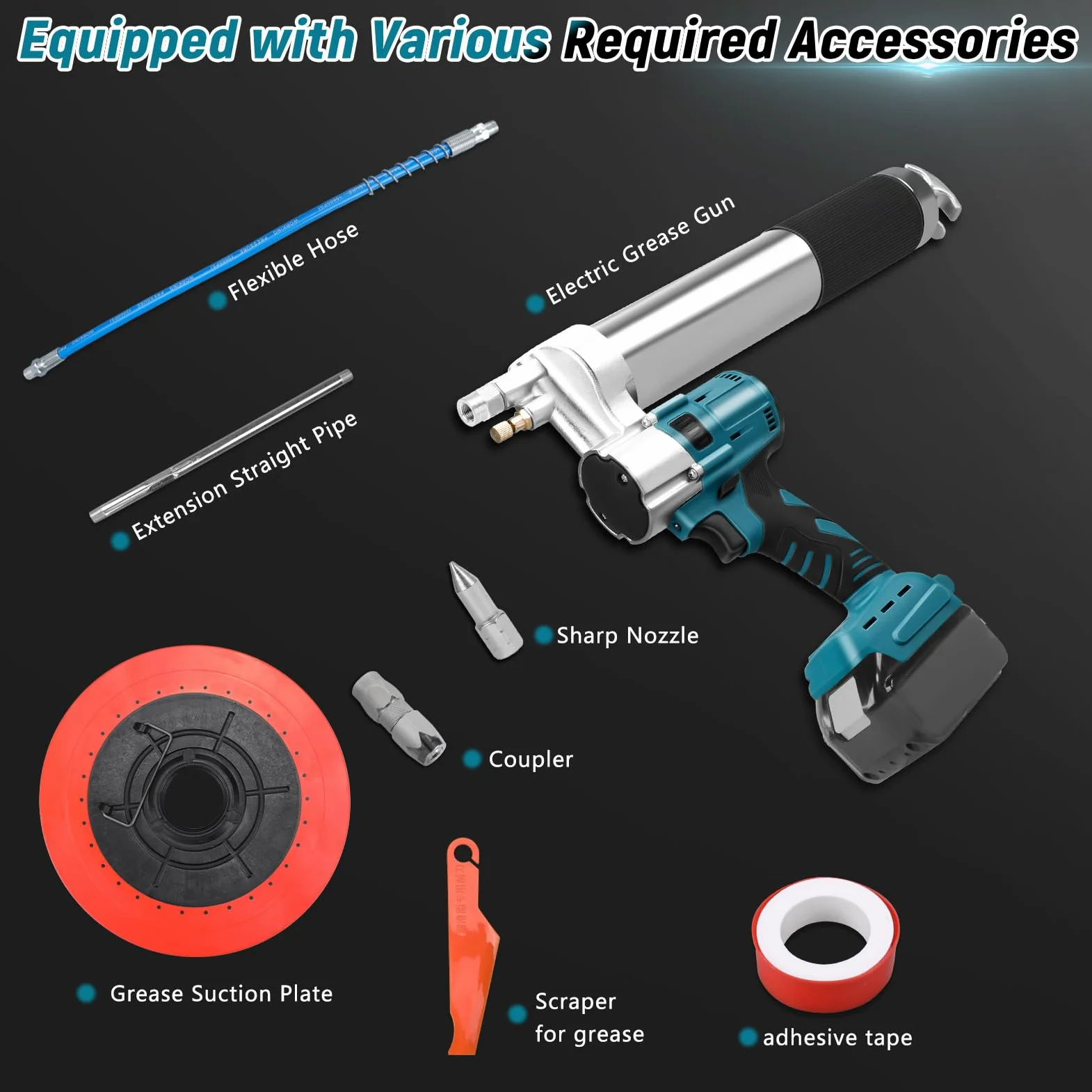 WingFly Pistola Engrasadora inalámbrica para Makita 18 V Batería, 13000 PSI, motor sin escobillas, cartuchos de grasa de 650 ml, para engrasar vehículos y máquinas (sin batería)