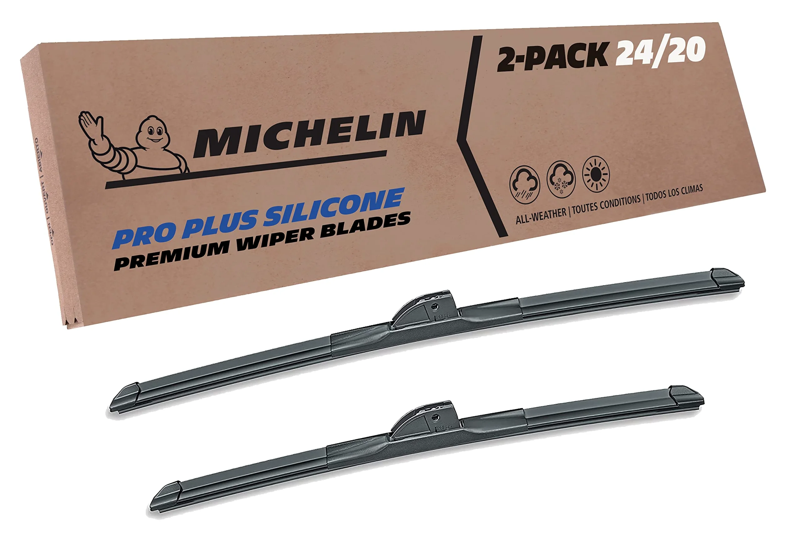 Michelin 40-2420SPBA Pro Plus - Limpiaparabrisas de silicona de 24 y 20 pulgadas para Toyota seleccionados; Kia, Ford, Audi, Hyundai, Chevrolet, GMC, BMW, Cadillac, Volkswagen, años de modelo (paquete