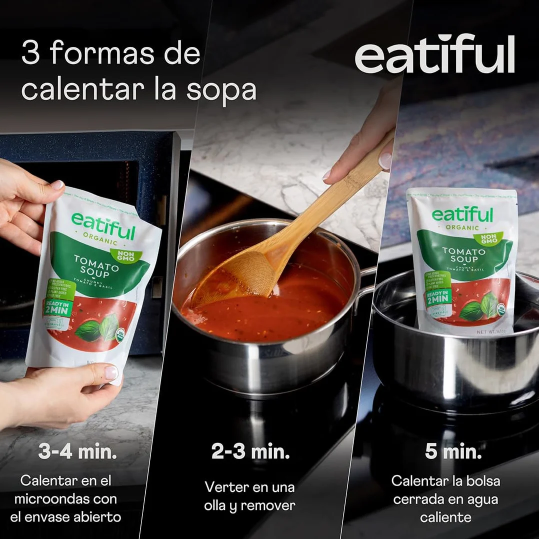 Sopa de Tomate Orgánica 400g Paquete de 5, Vegana, Sin Gluten, Sin Conservantes