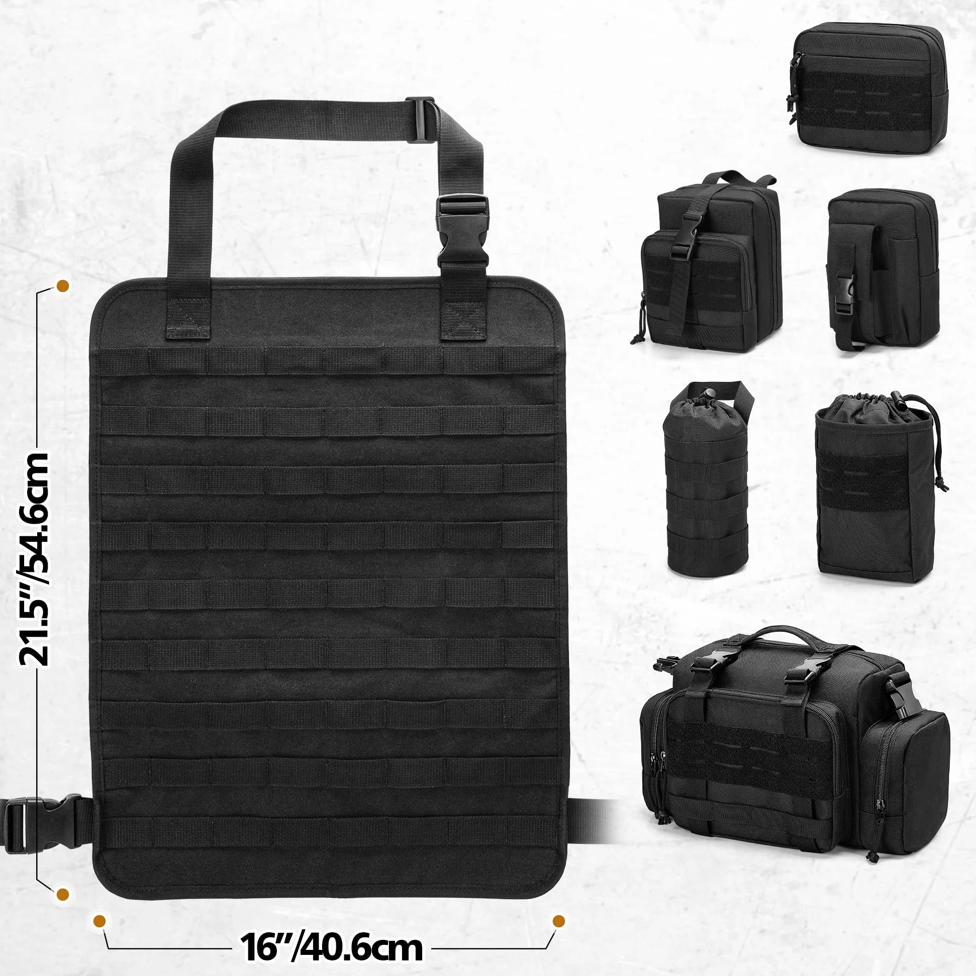 HODRANT Paquete de 6 organizadores tácticos para respaldo de asiento de coche, bolsa de almacenamiento universal para panel de vehículo con 6 bolsas Molle desmontables para camión, camioneta, SUV,