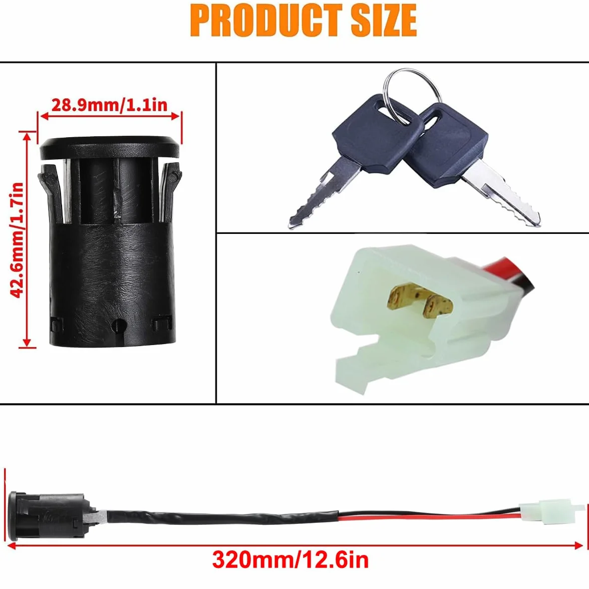 Greluma 1 Pieza Interruptor de llave de encendido de 2 cables para motocicleta Taotao Sunl ATV Quad Dirt Pocket Bike Scooter eléctrico