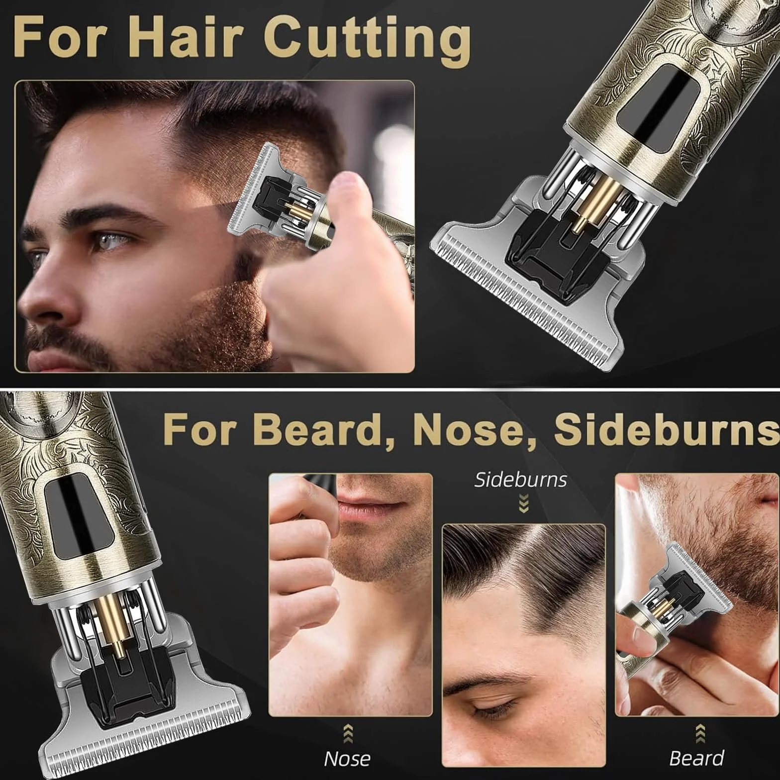 Máquina de Cortar Pelo Profesional Cortapelos Hombre Barba Cuchilla T Zero Gap Recargable USB Impermeable 4 Peine 1.5-4mm