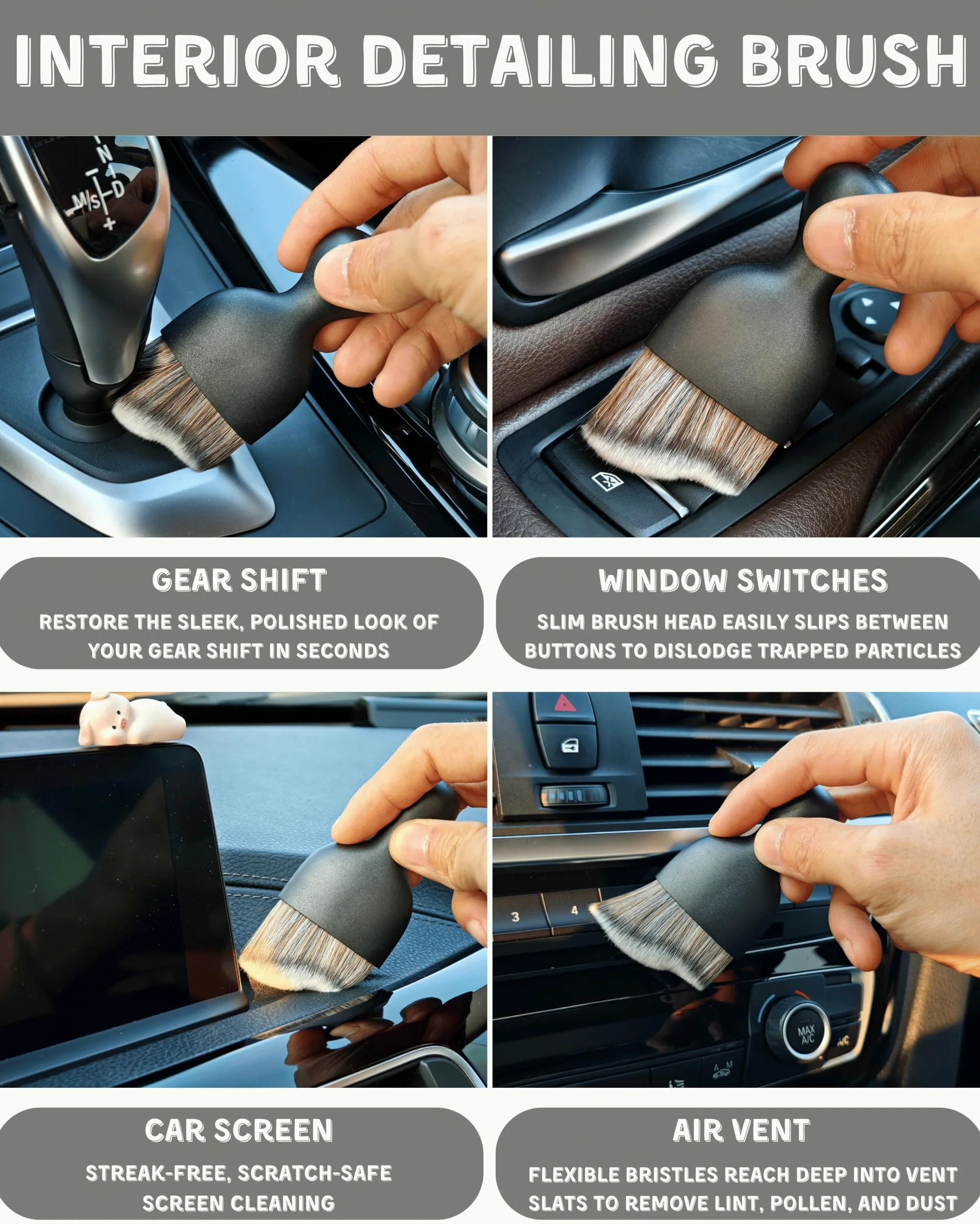 oesee Kit profesional de 18 piezas de limpieza todo en uno para ventanas, salpicadero, rejillas de ventilación, cepillo limpiador de parabrisas, esponja mágica, paño de gamuza, cepillos de detalles y