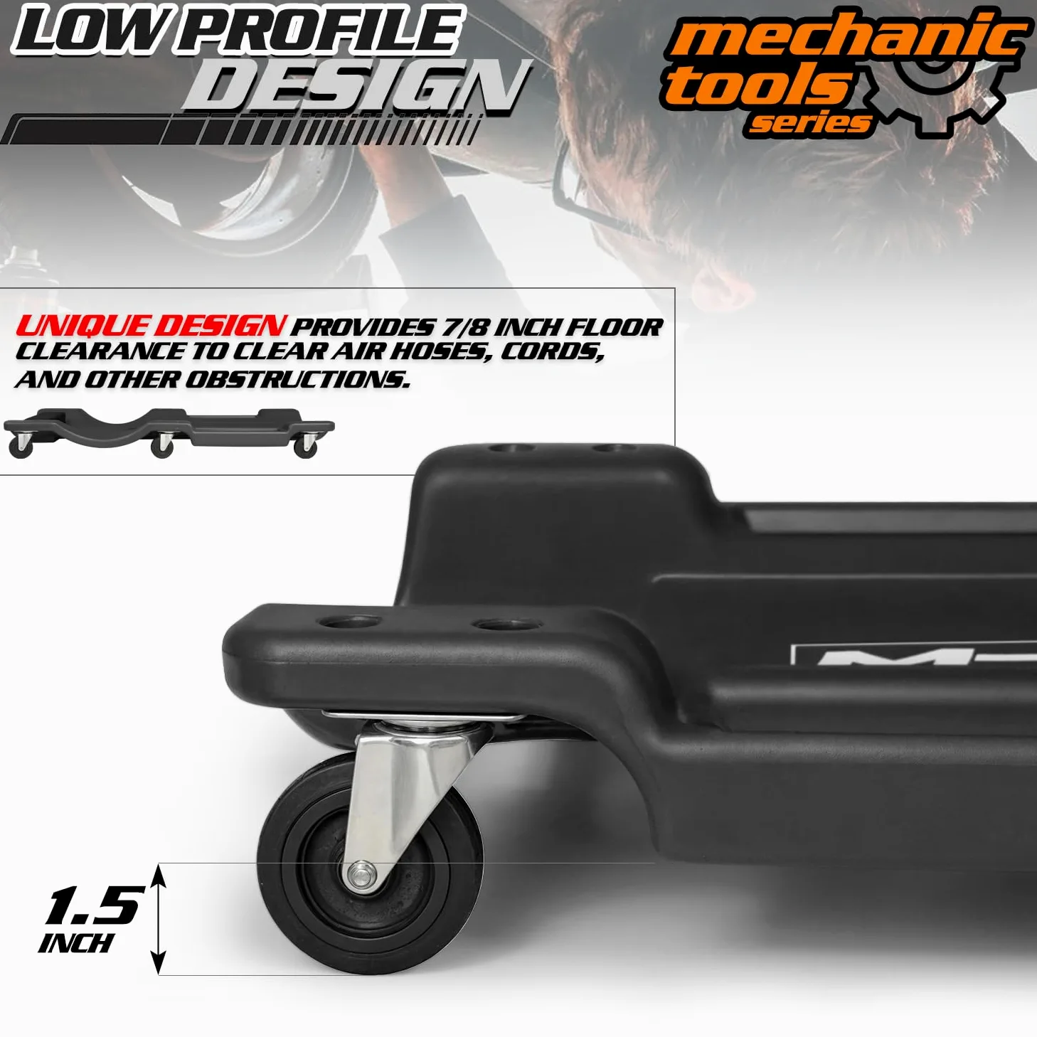 M-AUTO Enredadera mecánica con reposacabezas Acolchado, bandejas de Herramientas Dobles para reparación de Trabajos de cochera, Taller y reparación de automóviles, Carrito mecánico Ligero de 40