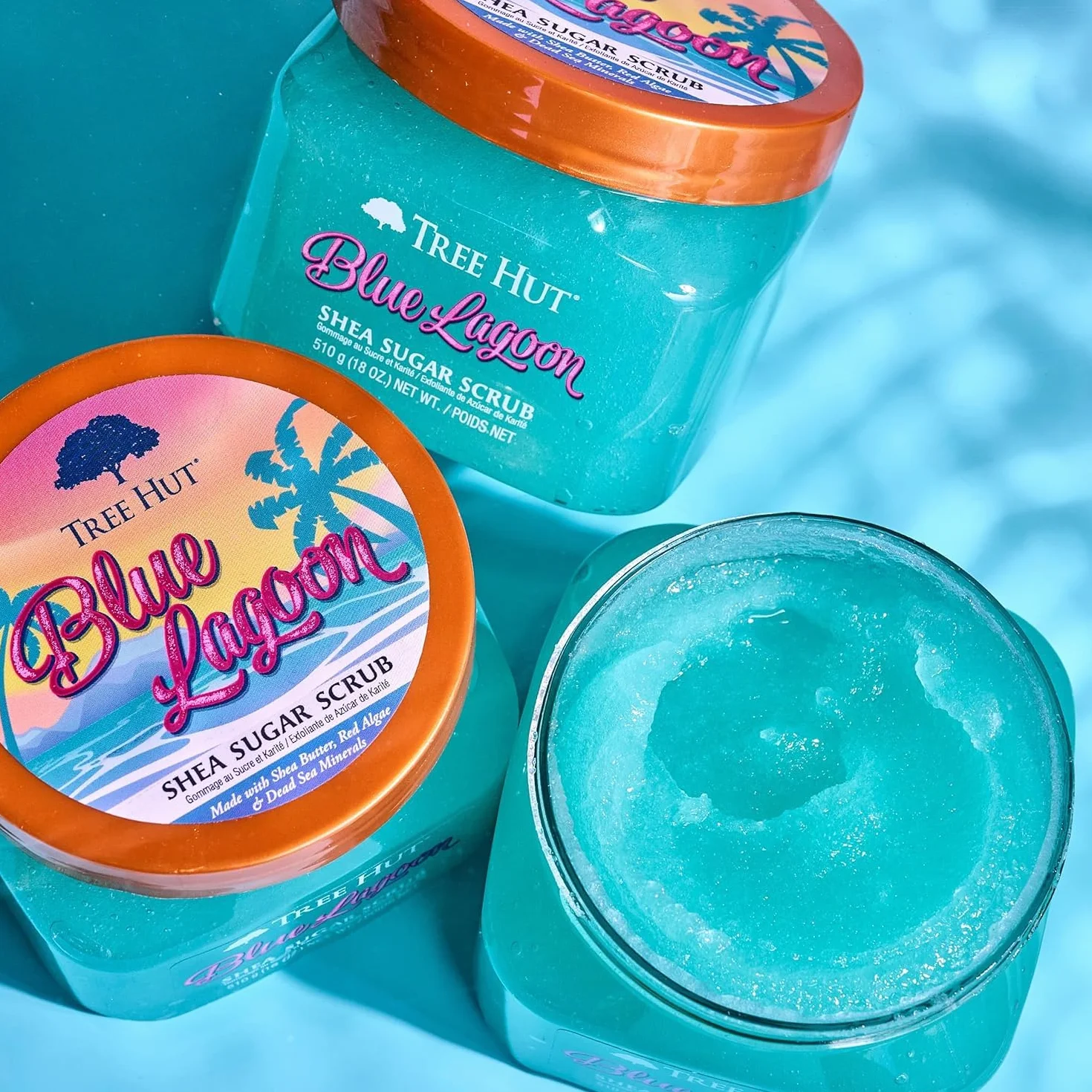 Tree Hut Blue Lagoon Exfoliante de azúcar de karité 18 onzas exfoliante corporal hidratante