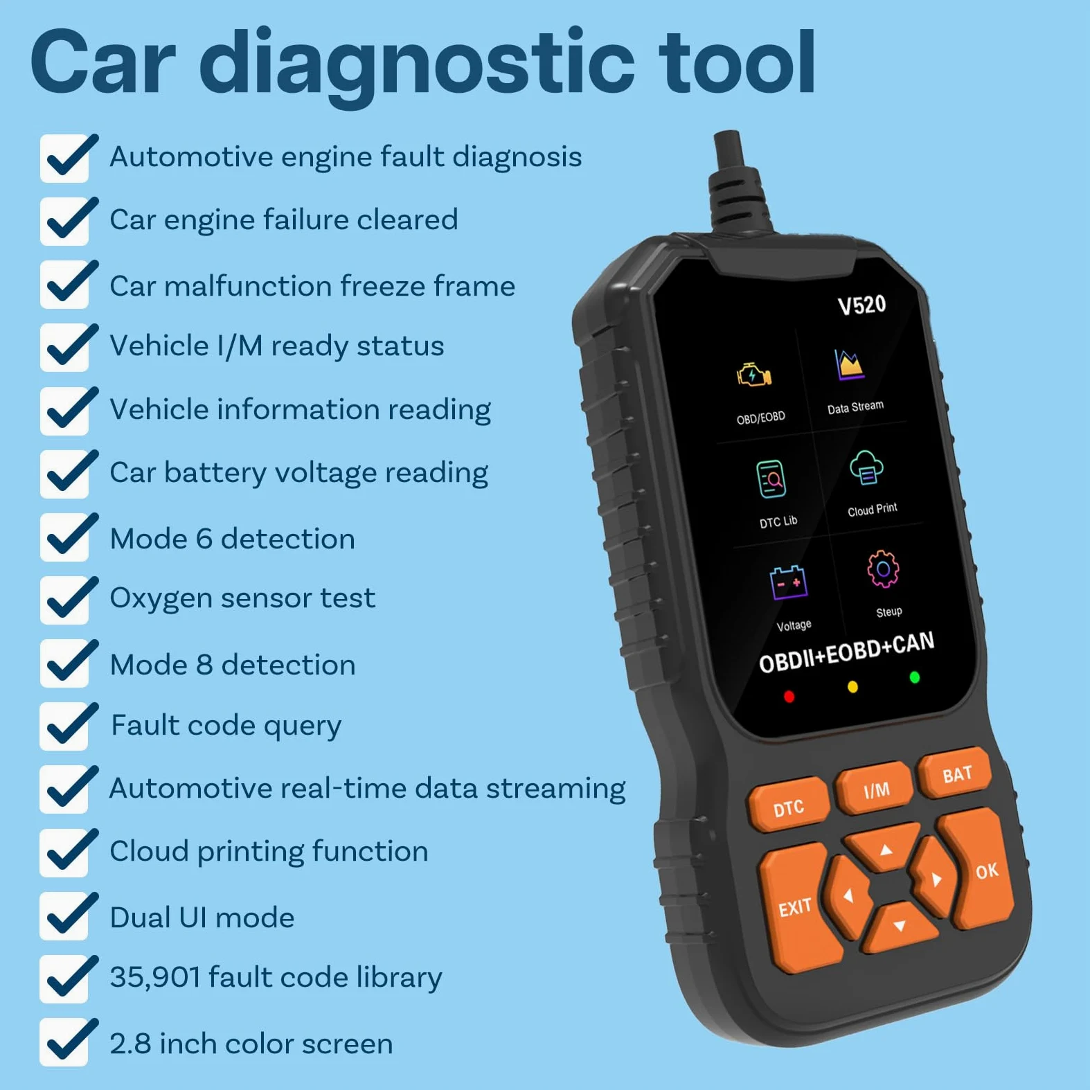 OBD2 Diagnosis Herramienta Diagnóstico por MMOBIEL - Lector Códigos Check Engine con Reset, I/M Readiness, Modo 6/8 y más – Car OBDII/EOBD Diagnosis Lector Código para Coches Aptos al Protocolo OBD2
