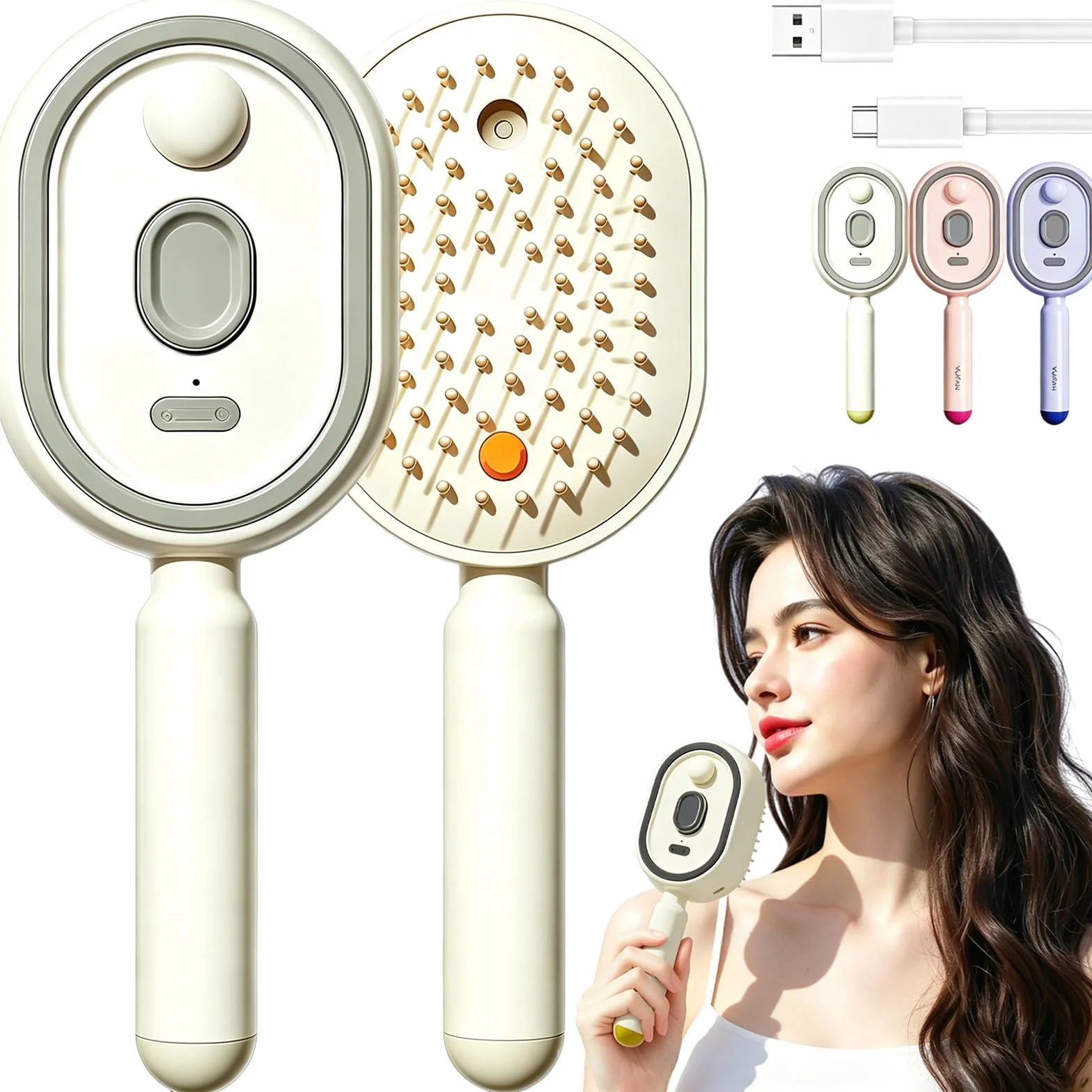 Cepillo Alisador Con Vapor Recargable Portátil para Pelo - Anti-Encrespamiento y Antiestático