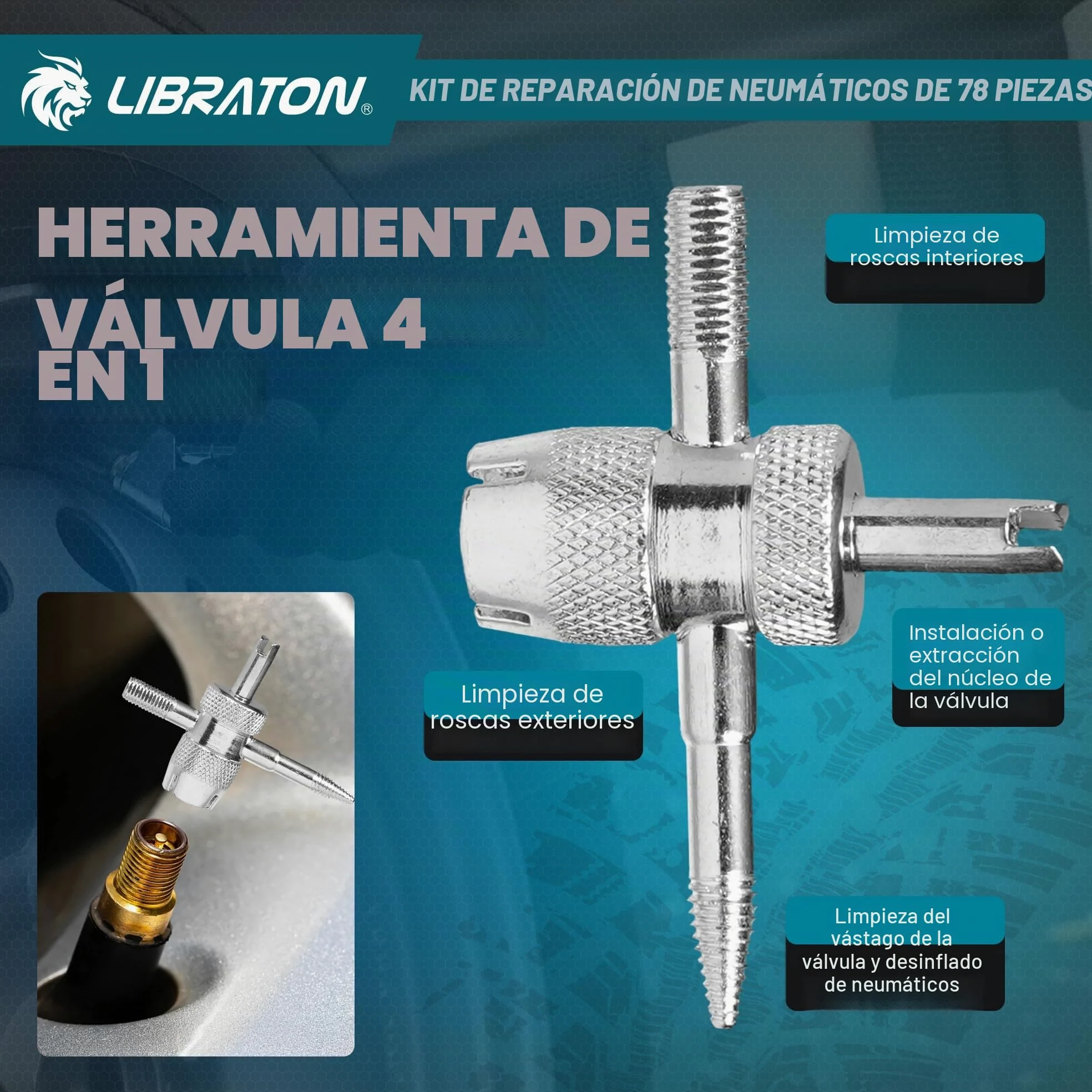 Libraton kit Antipinchazos Coche, 78PCS kit Repara Pinchazos Coche Profesional para Reparar Pinchazos y Parches en Neumáticos sin Cámara, Compacto para Coches, Motos, SUVs, ATVs, Tractores y Remolques
