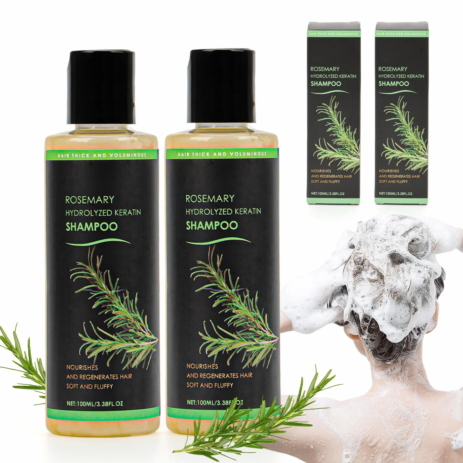 Champú de Romero Orgánico para el Crecimiento del Cabello, Champú Natural de Queratina Fortalece Cabello Fino
