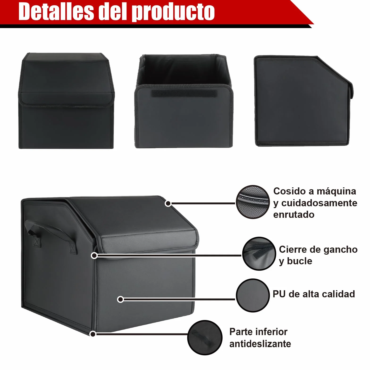 Organizador de Maletero Plegable de PU – Caja de Almacenamiento Multiuso para Coche, SUV y Camión – Gran Capacidad – Base antideslizante – Impermeable