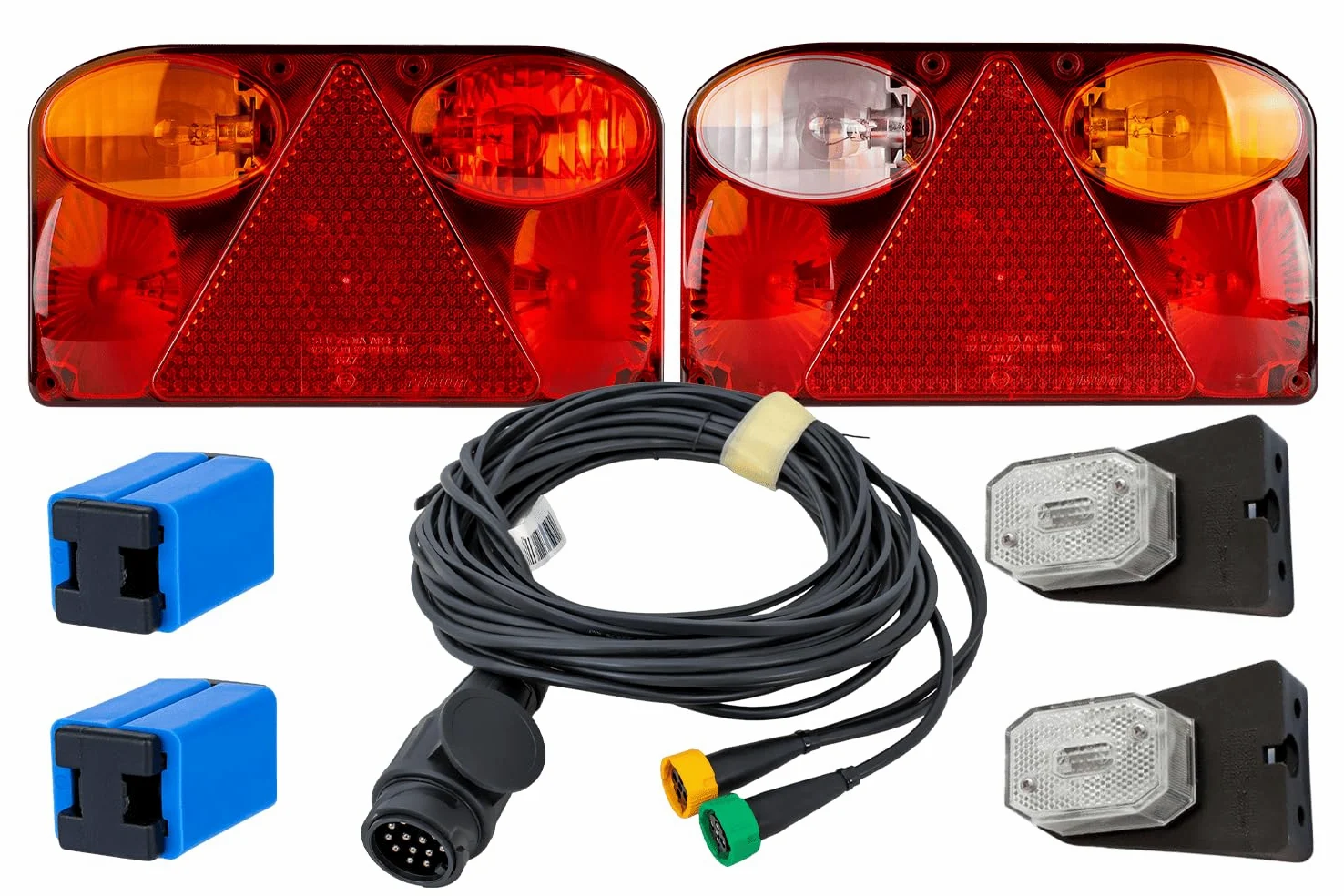 UNITRAILER Juego de luces: FRISTOM FT-088 faros traseros + ASPÖCK FLEXIPOINT I luces de marcador laterales + arnés de cableado MANTES de 5,2 m de 13 pines