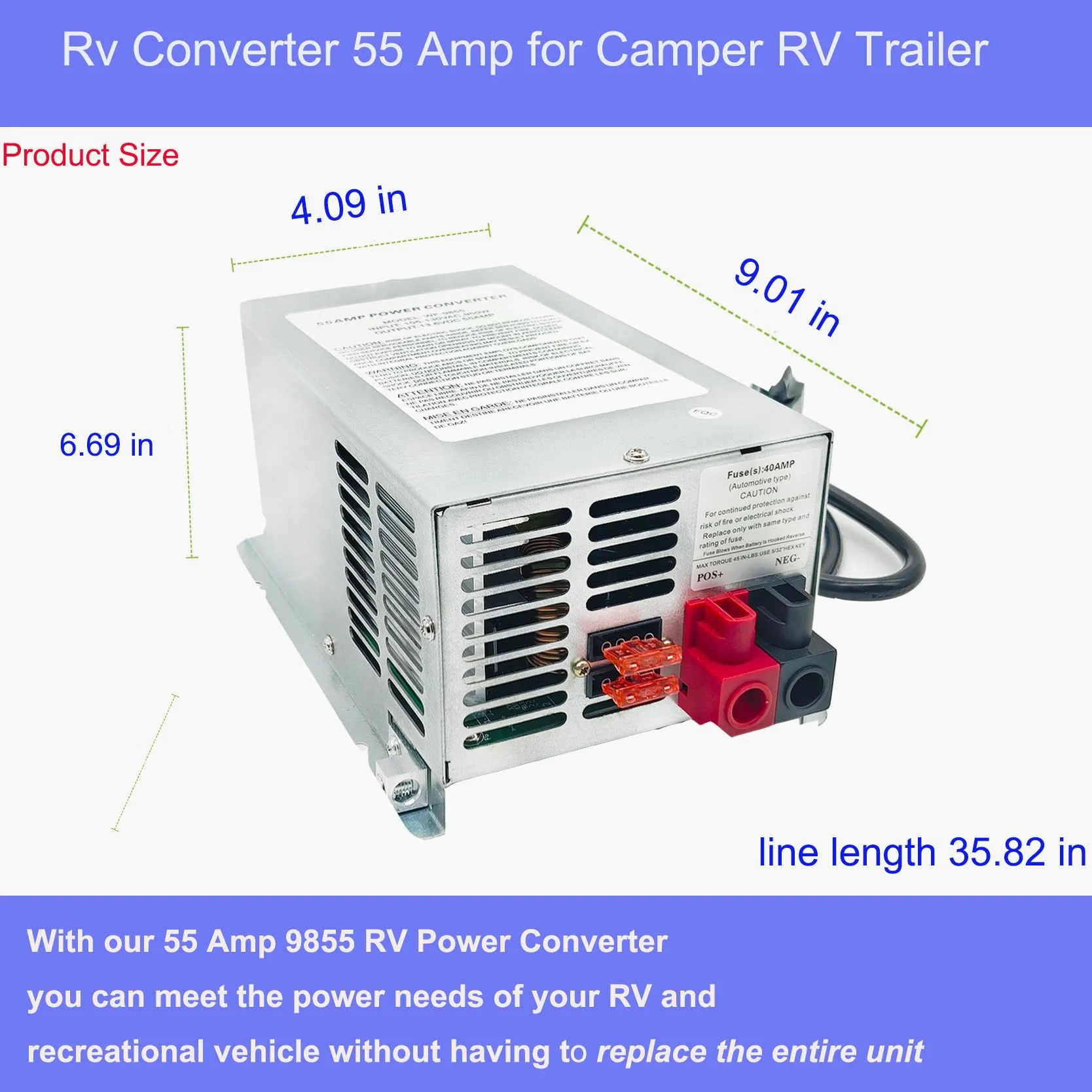 WF-9855 - Convertidor de alimentación RV de montaje en cubierta de 55 amperios, repuesto para RV, remolque, cámper, serie 9800