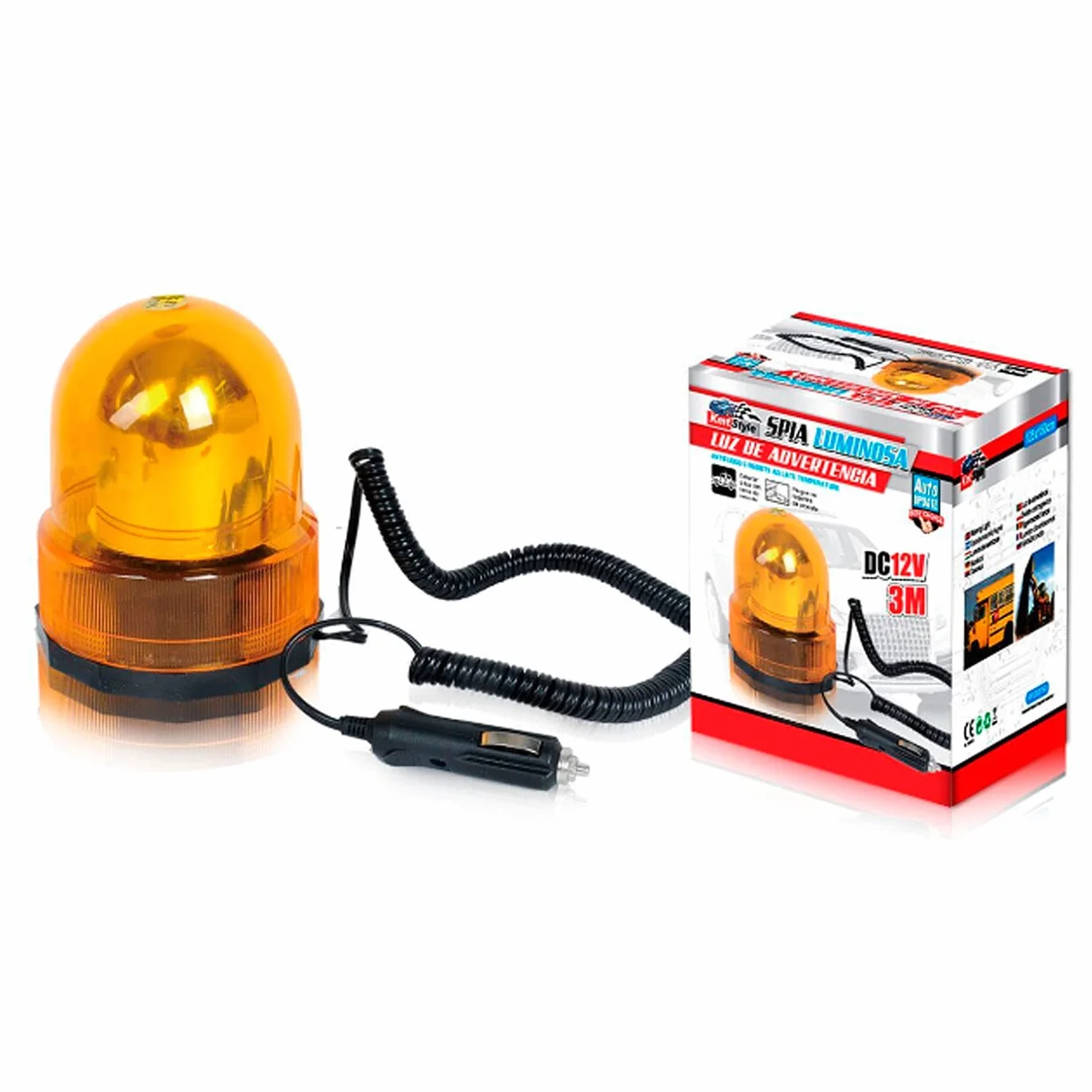 Acan Luz rotativa de Advertencia magnética 12 V, 15 x 12,5 cm, Faro ámbar de Emergencia