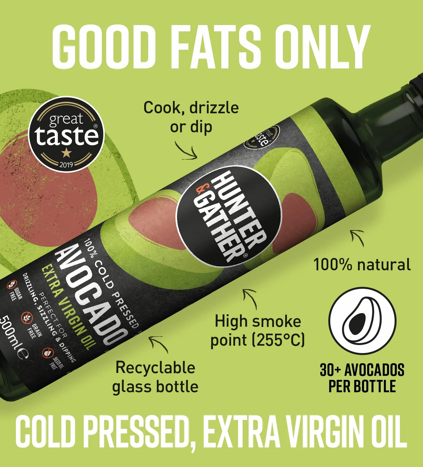 Hunter & Gather Aceite de Aguacate Extra Virgen Prensado en Frio Sin Refinar 500 ml