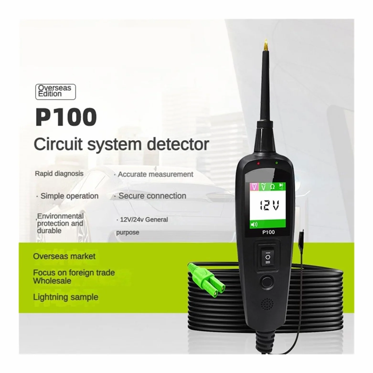 Comprobador de baterías de coche, Instrumento de diagnóstico circuitos camiones, motocicletas y automóviles P100, herramienta mantenimiento for pruebas cortocircuito, comprobador vehículos(10m tester)