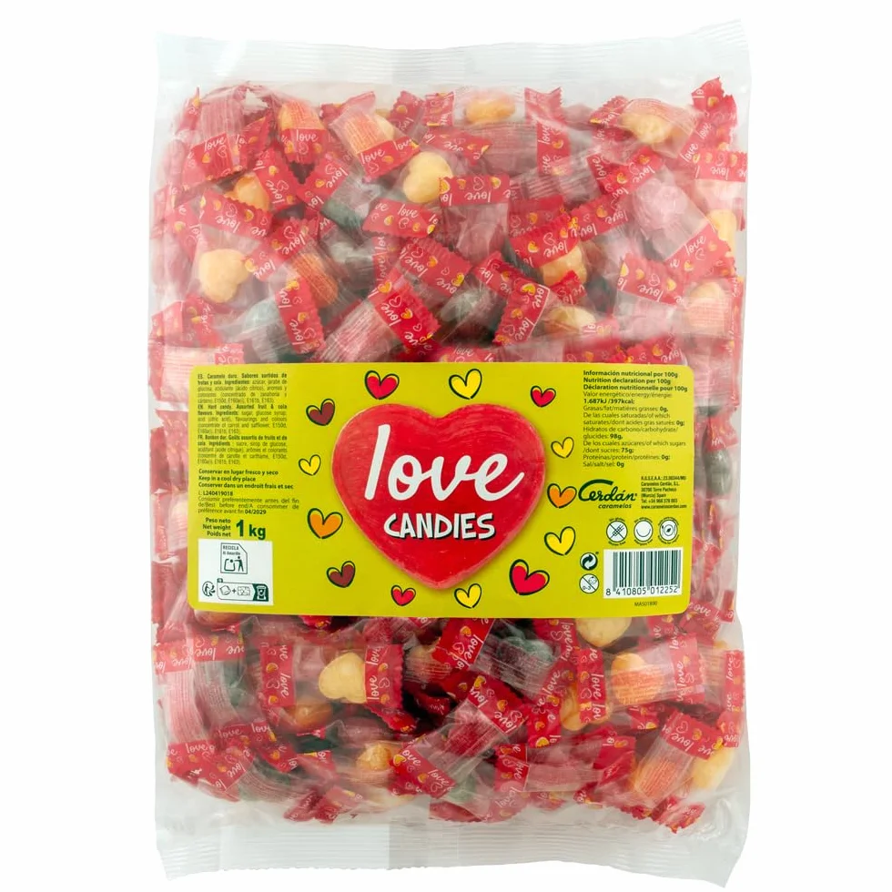 Caramelos Cerdán Caramelos con Forma de Corazón Love 333 Uds Bolsa 1Kg Sabores Surtidos Sin Gluten