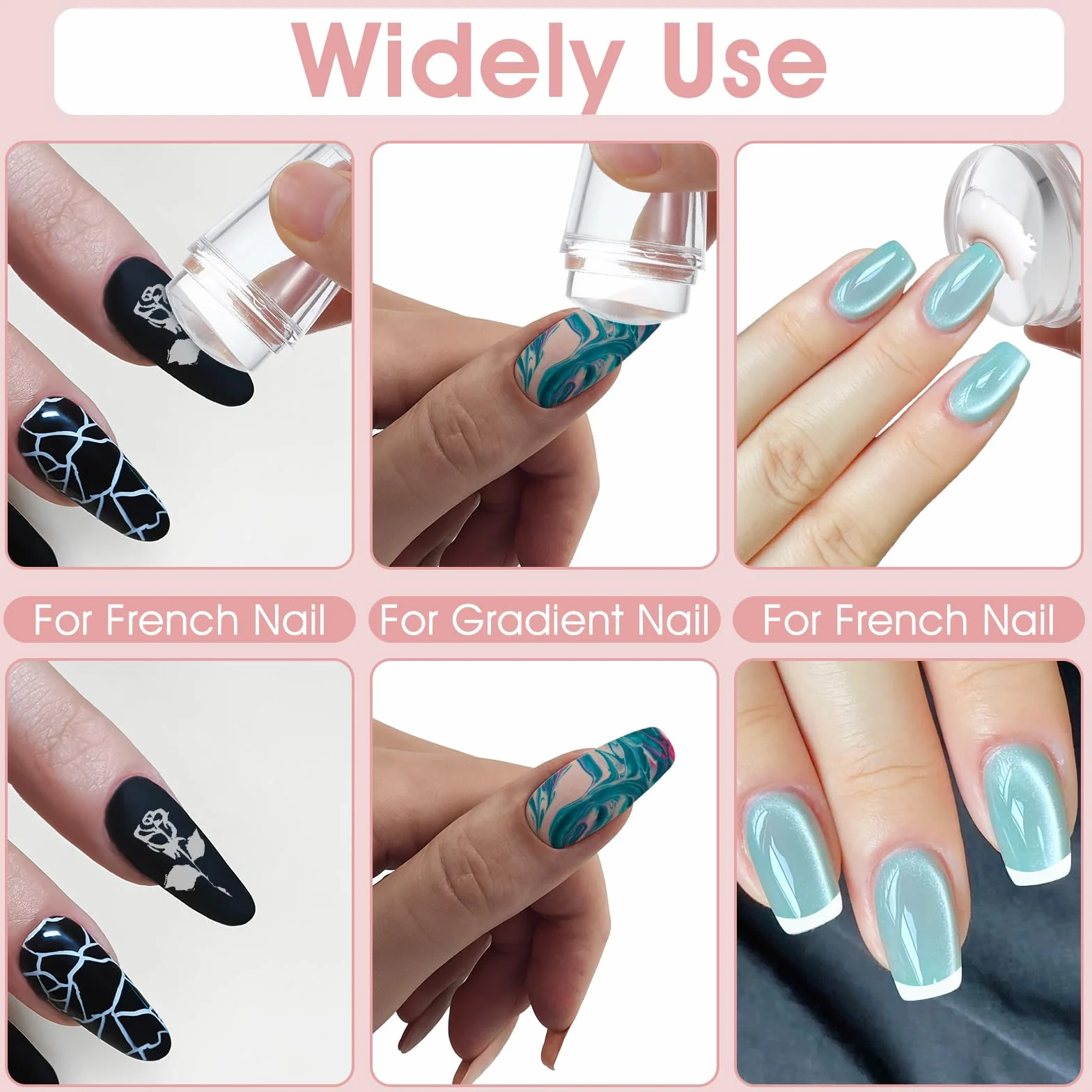 Sellos de uñas francesas JIYN, sello de doble punta de silicona con rascador para manicura DIY