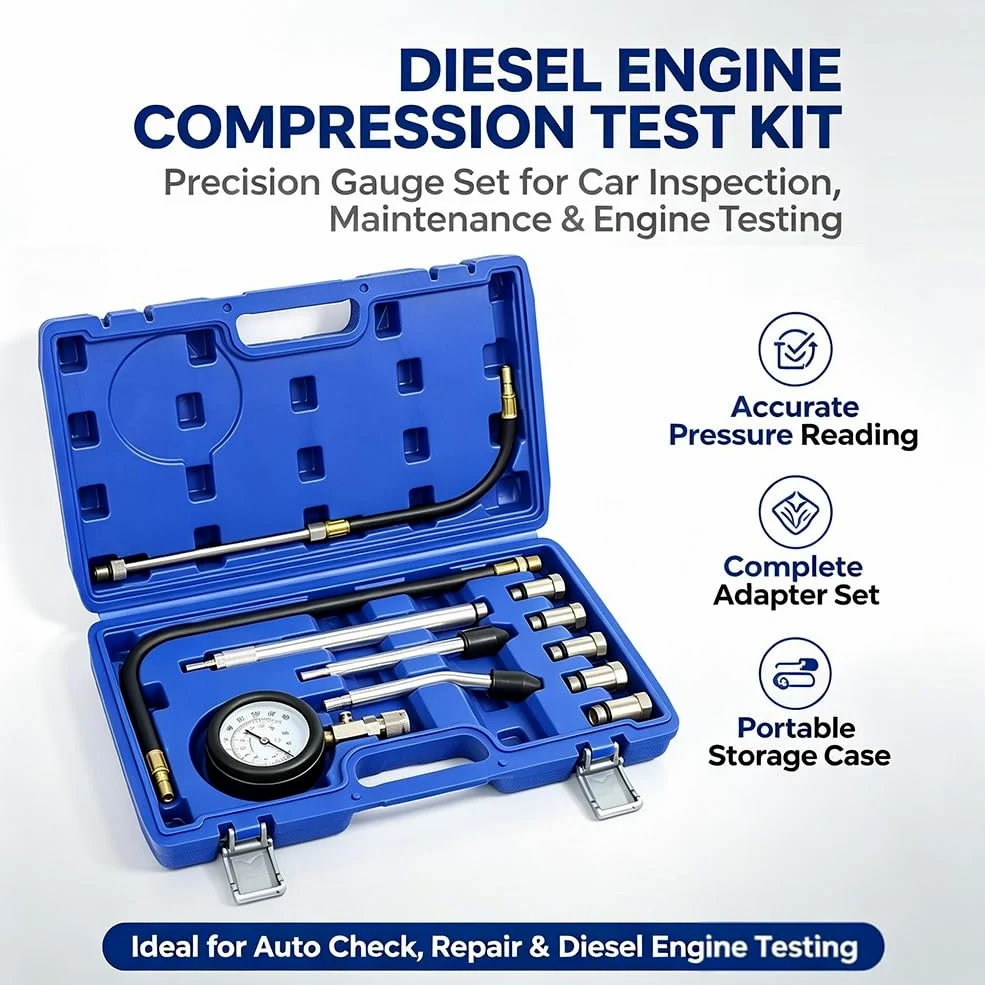 11pcs Gasóleo Comprobador de Compresión, Gasolina Prueba Motor Herramienta | Probador de Compresión Automotriz, Medidor de Presión de Fugas de Cilindros para Motores Pumpe Duse