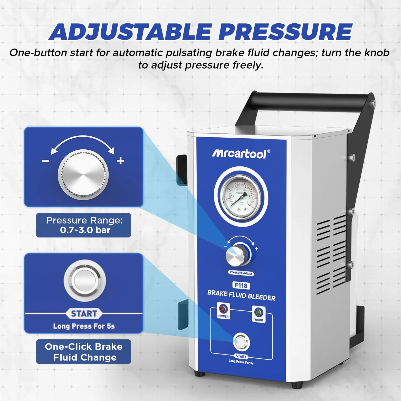 110V/220V Purgador Frenos Coche Eléctrico 0~3 Bar Sangrador Liquido Frenos Herramientas Automotrices Sangrado Sistema Frenos con 7 Adaptadores Compatible con Benz BMW