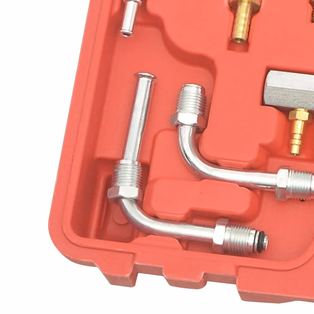 Kit de medidor de presión para inyección de combustible con manómetro, adaptador, manguera, maletín, para coche, camión, sistema de inyección de gasolina, 140 PSI, herramienta duradera