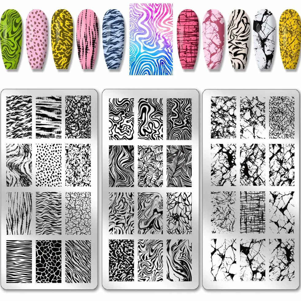 Lote de 3 placas de estampación de mármol para uñas, manicura, decoración