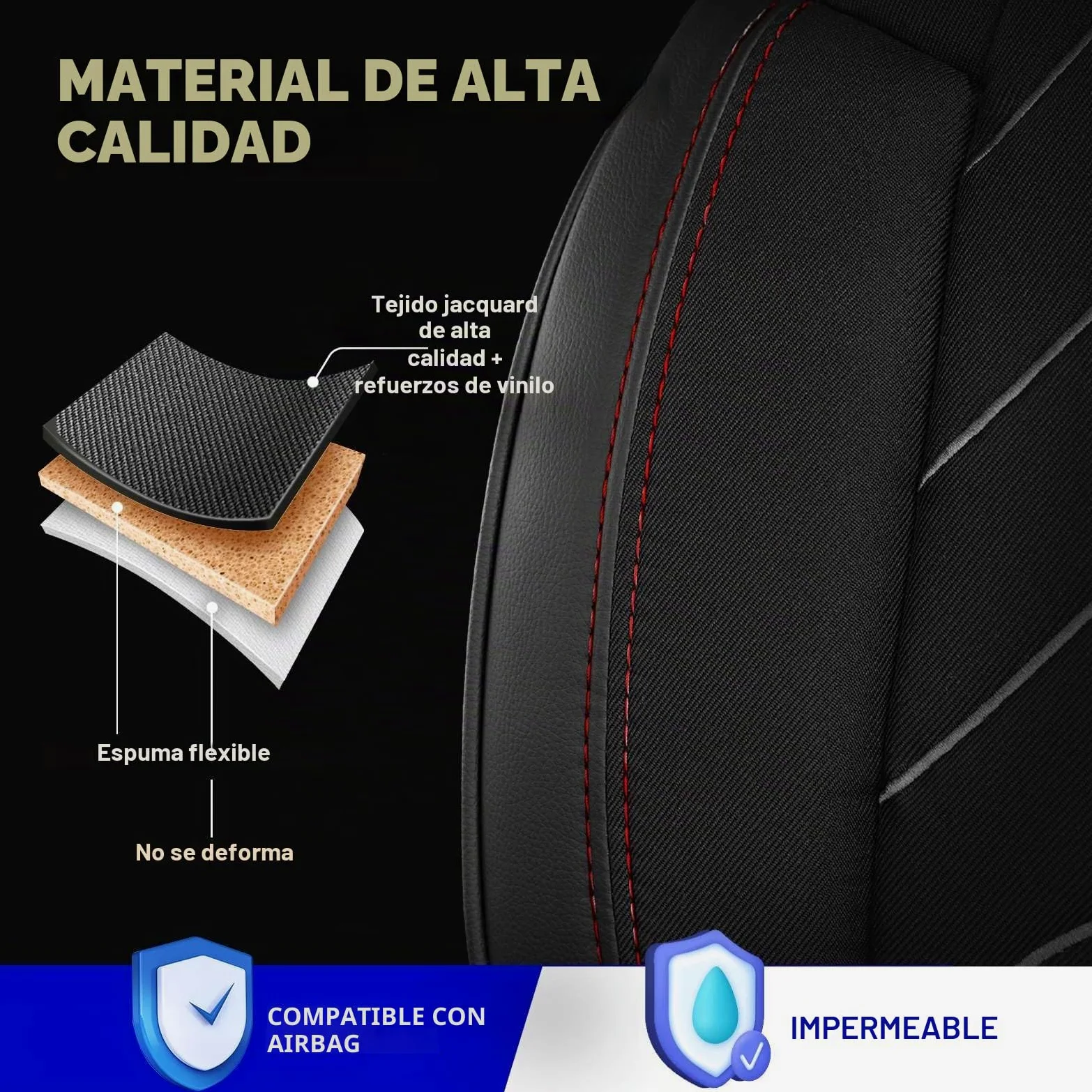 Fundas universales para asientos de coche 2+1 para Renault Master (2011-2025), Opel Movano (2022-2024) – Funda de asiento delantero de lino, Negro-Rojo, Juego de asientos delanteros de