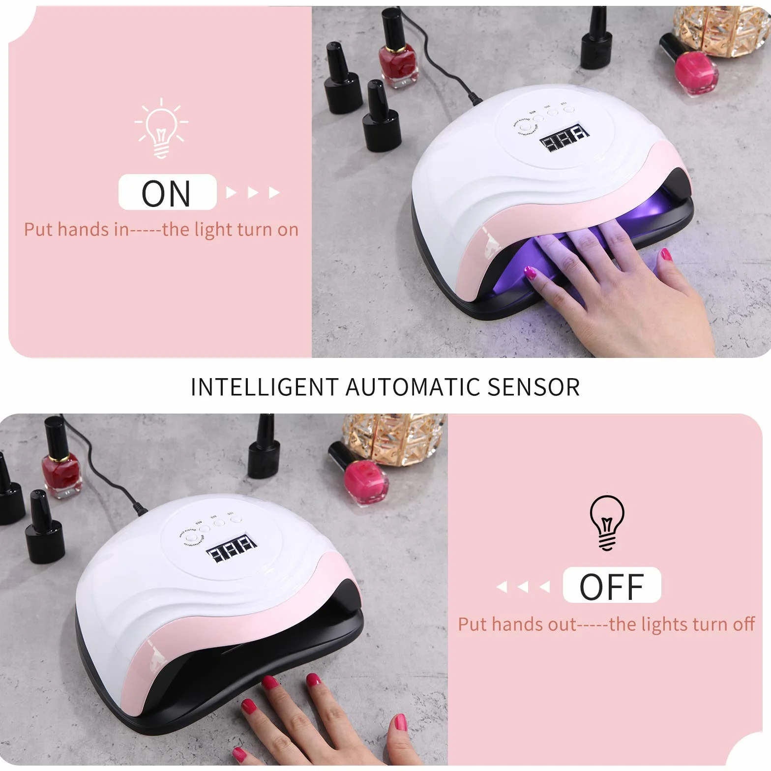 Lámpara Secadora UV Uñas 168W 36LED con Pantalla LED 4 Temporizador 10s-99s Manicura Pedicura Nail Art
