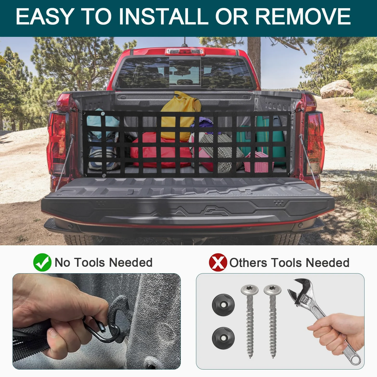 Red de portón Trasero para Caja de camioneta – Divisor de Caja de Camiones de Carga para camión de tamaño Completo de 60 x 18 Pulgadas (Negro) – Puerta Trasera de Malla Compatible con Chevy, Ford,