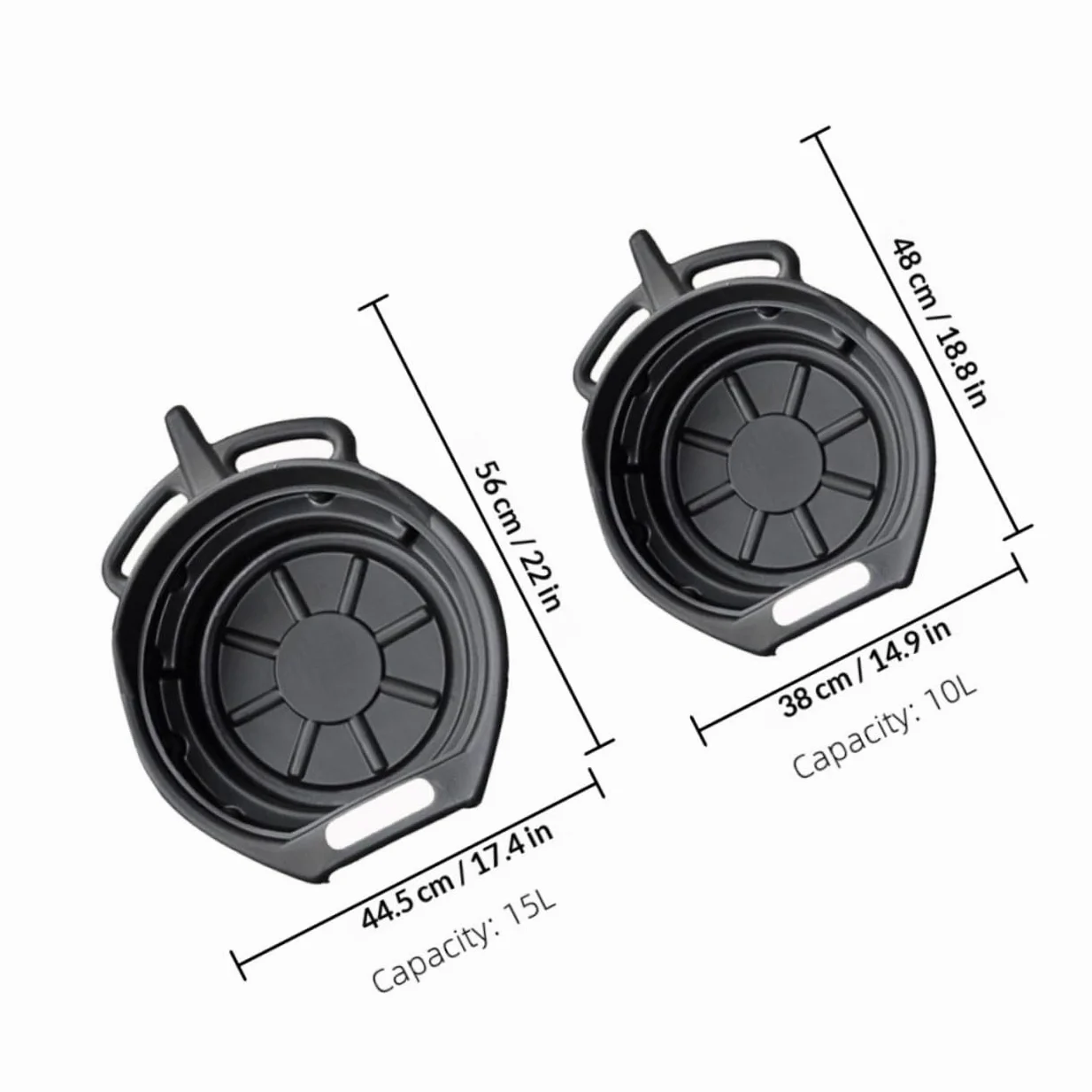SHINEOFI Bandejas de Drenaje de Aceite de PE Resistentes 10l y 15l, Juego de 2 para Coche, Accesorio Automotriz para Mantenimiento y Cambio de Aceite, Uso en Taller y Garaje
