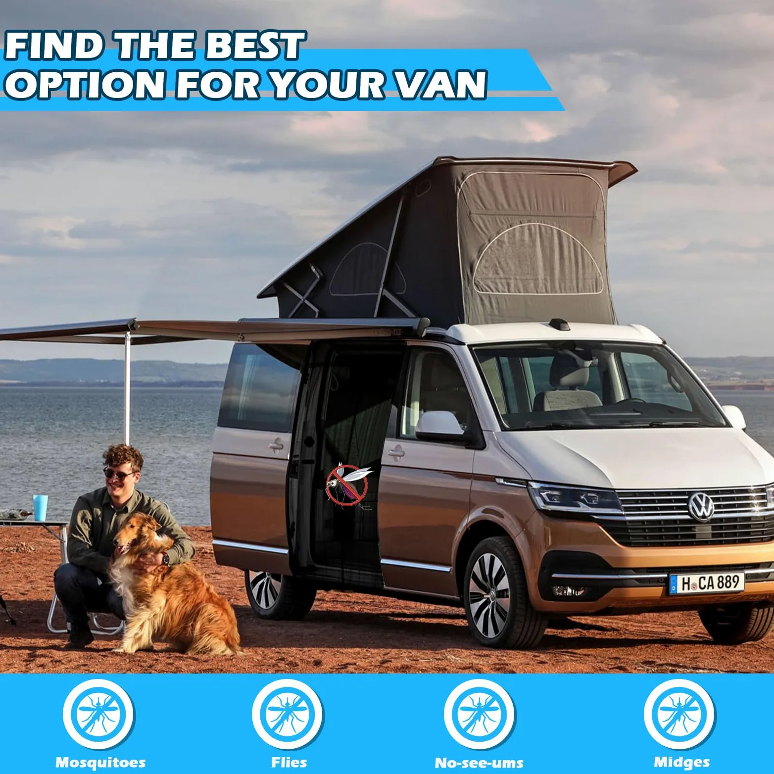 Mosquitera Magnética para Furgoneta para VW T6 T6.1 T6 California, Cortina Divisoria Magnética para Puertas Correderas, Ideal para Acampadas al Aire Libre