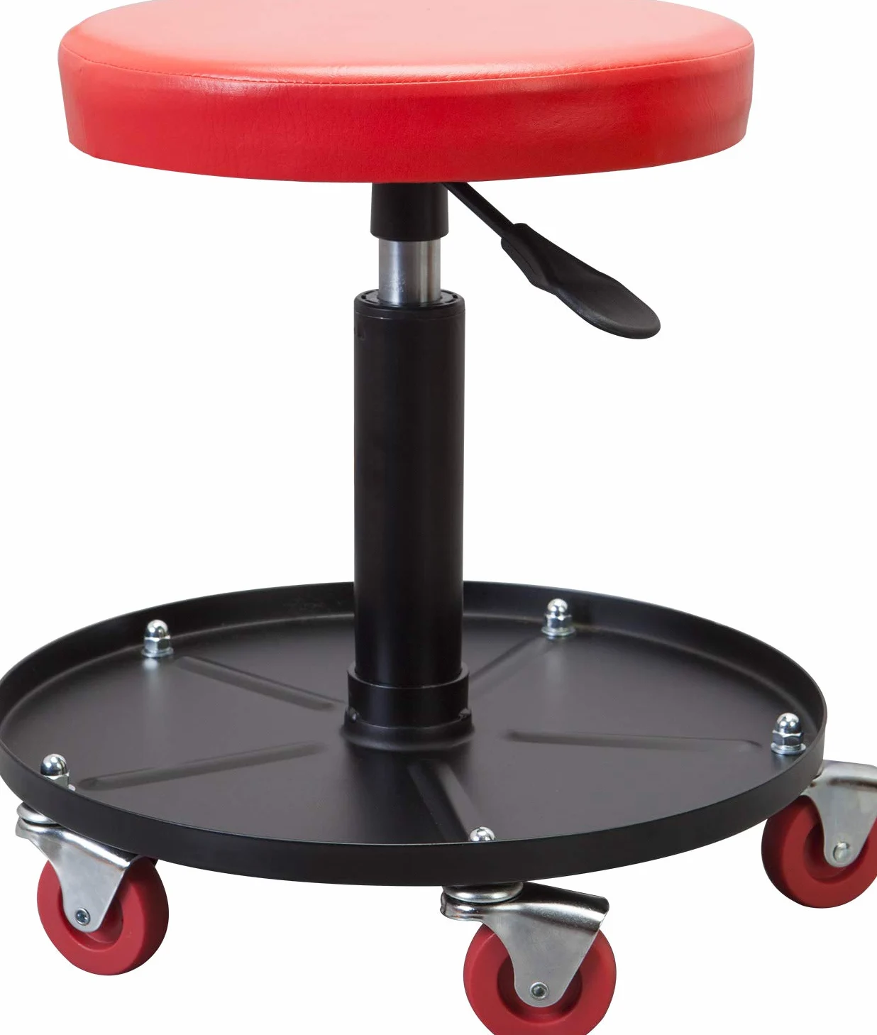 Torin ATRHL6201B - Asiento de Garaje o Taller neumático rodante Resistente, Taburete mecánico Acolchado Ajustable con Bandeja de Herramientas, Color Rojo, 250 Libras