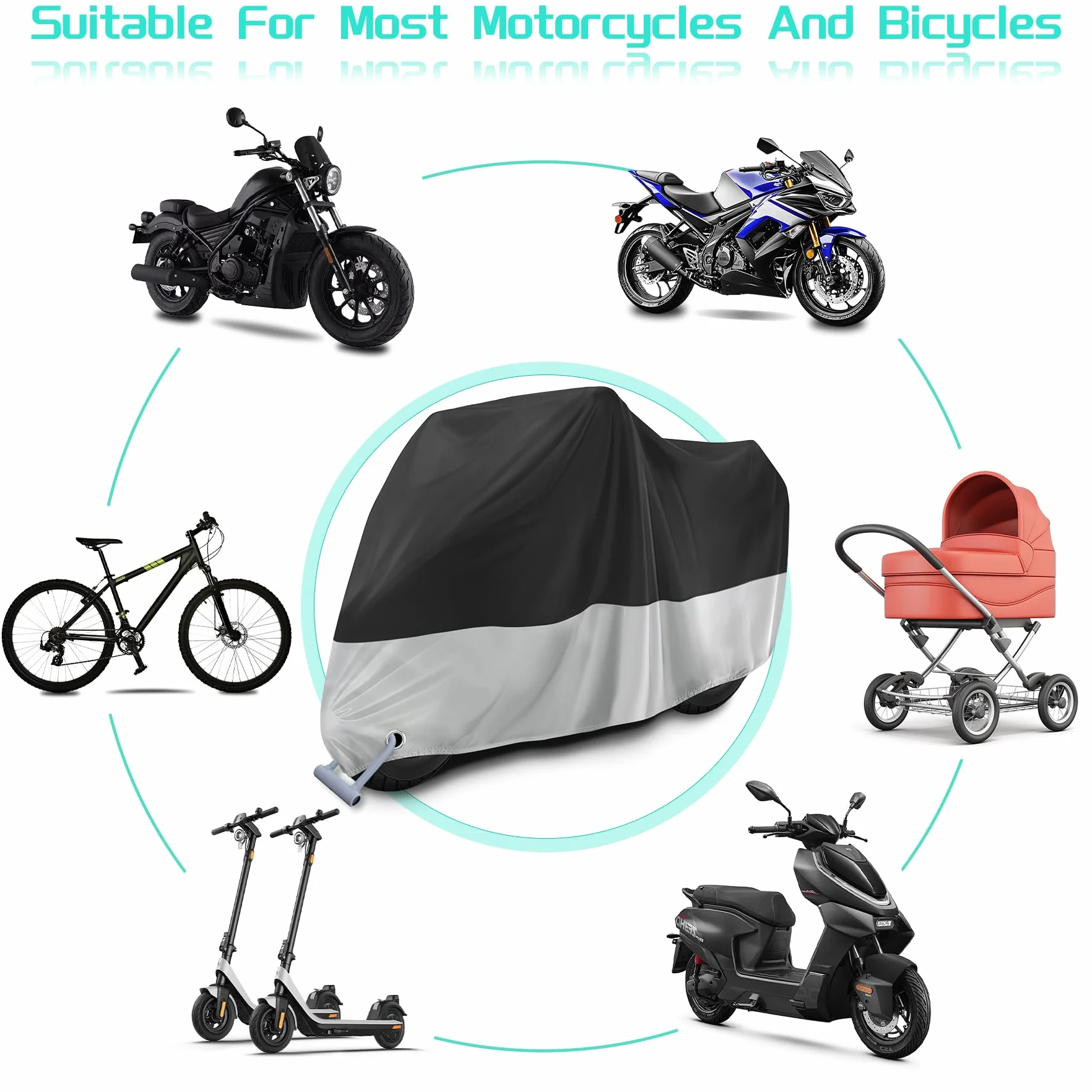 Funda para Moto Impermeable, Cubierta de Moto XXL Exterior Interior para Cubre Scooter Motocicleta, Protectora al Aire Libre a Prueba de Polvo Sol Lluvia Viento Nieve - 245x105x125 cm