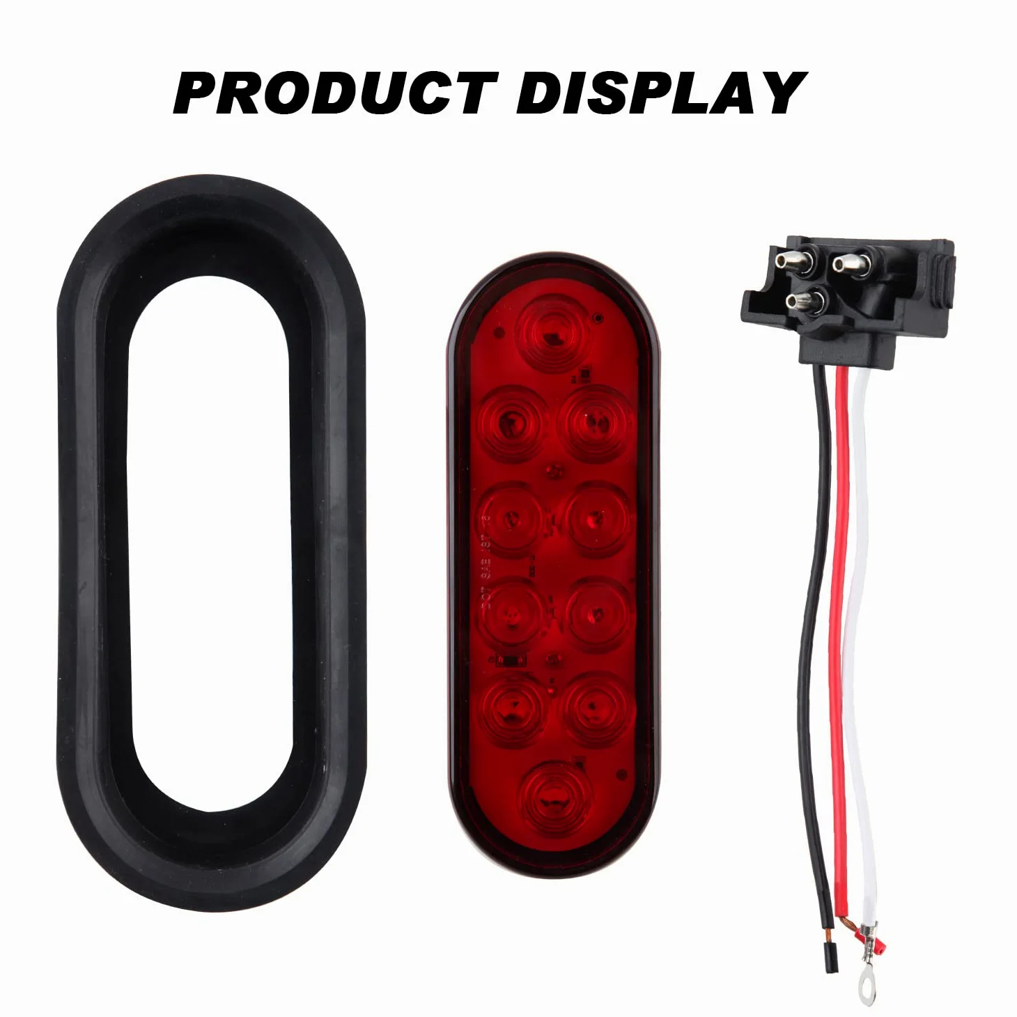 6 luces traseras LED ovaladas de 6 pulgadas, 10 LED, 4 rojas y 2 blancas de 6 pulgadas, luces traseras ovaladas de freno y marcha atrás, luces de remolque con ojales de montaje empotrado,