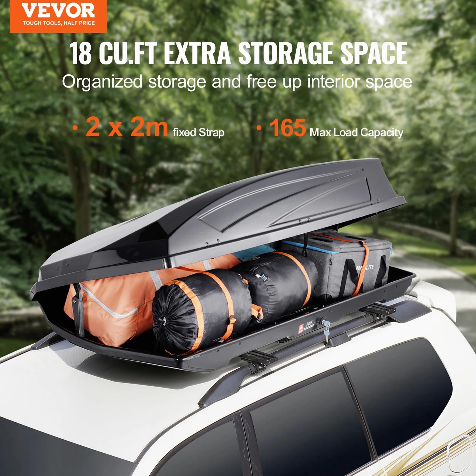 VEVOR Cofre de Techo 480 L Portaequipajes de Techo Rígido de ABS con Apertura de Doble Cara 2 Correas Reforzadas Aerodinámico Maletero Techo Coche para la Mayoría de Travesaños, Coche, SUV, Negro