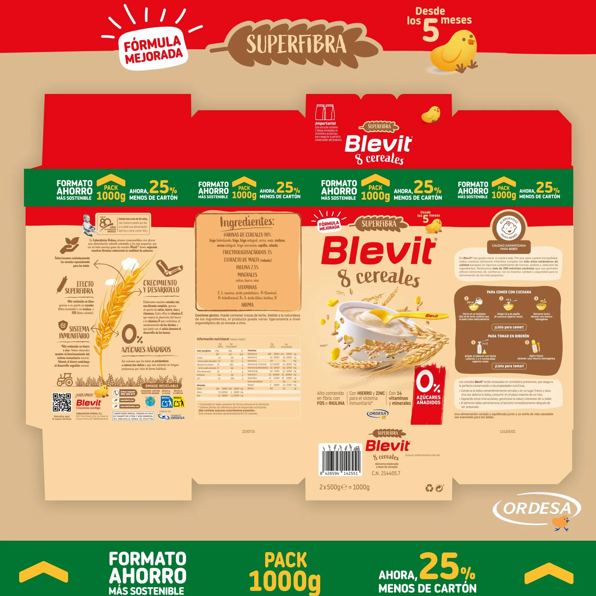 Blevit Superfibra 8 Cereales 1kg Papilla para Bebé 5 Meses Vitaminas Minerales Fibra