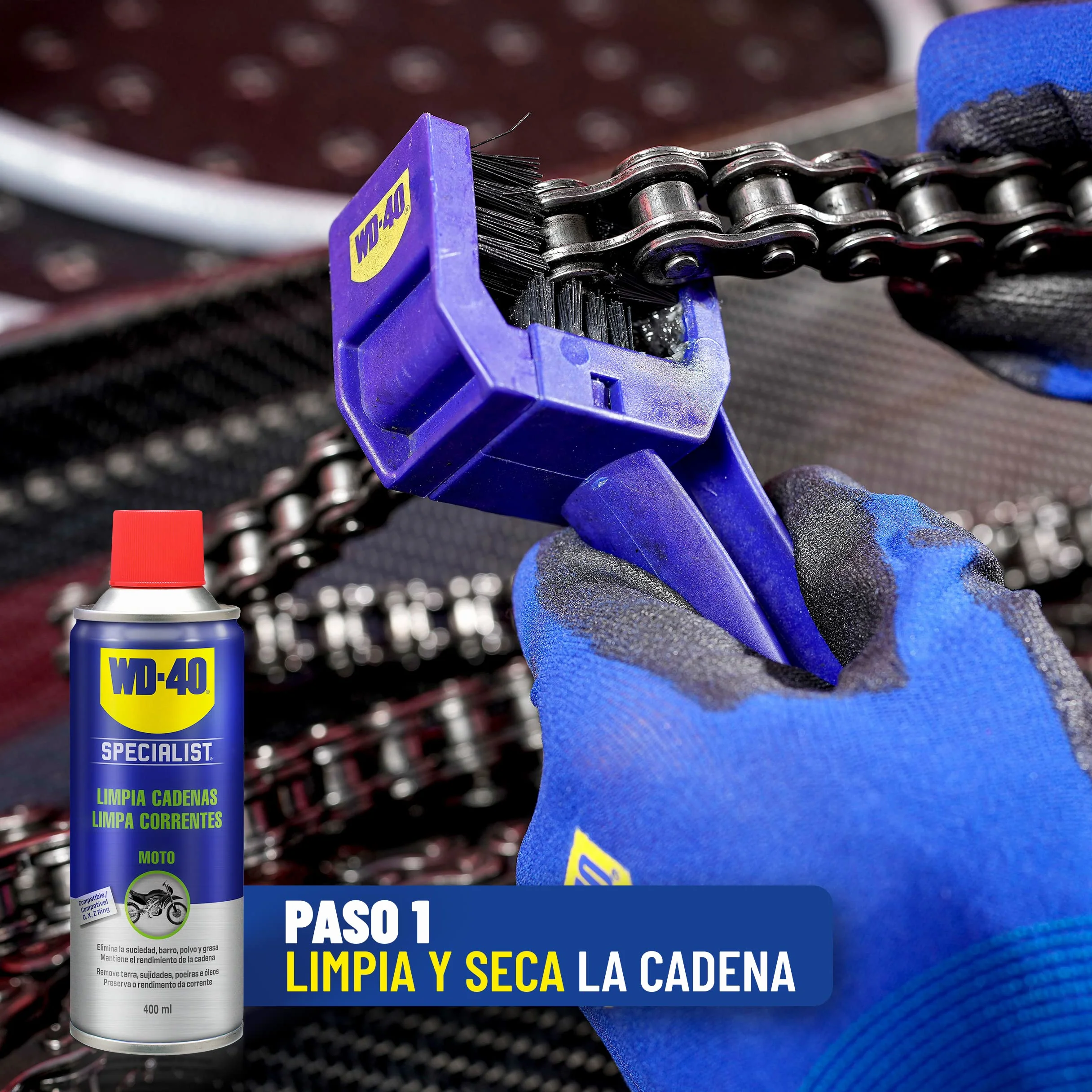 WD-40 Specialist Kit Cadena Motorbike Seco Completo