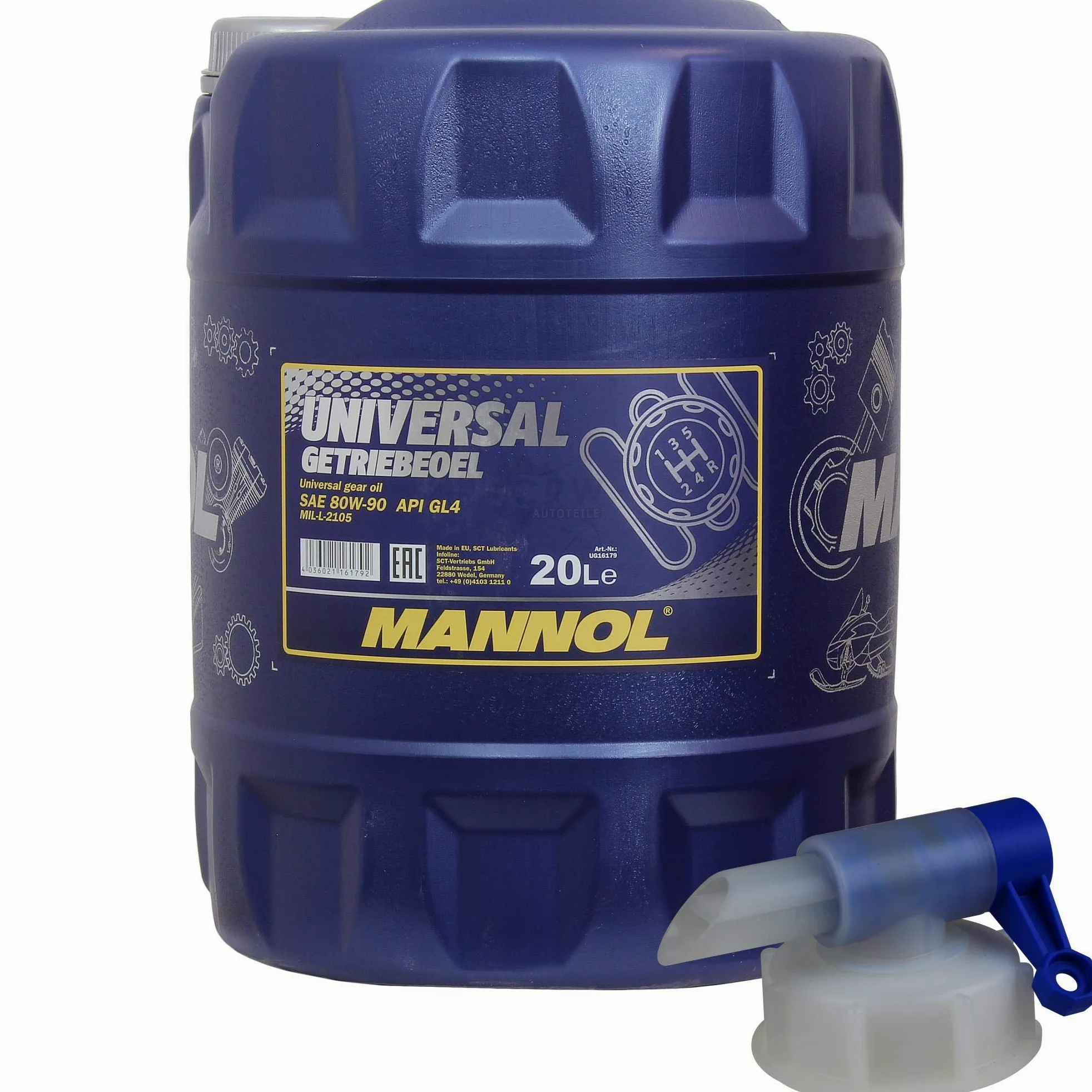 MANNOL - Aceite universal para transmisión 80W-90 API GL 4 MN8107-20, 20 litros con válvula de descarga